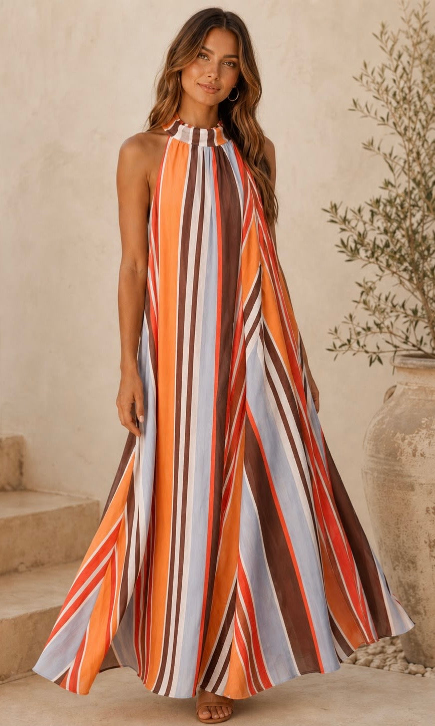 Katherine Stripe Halter Dress