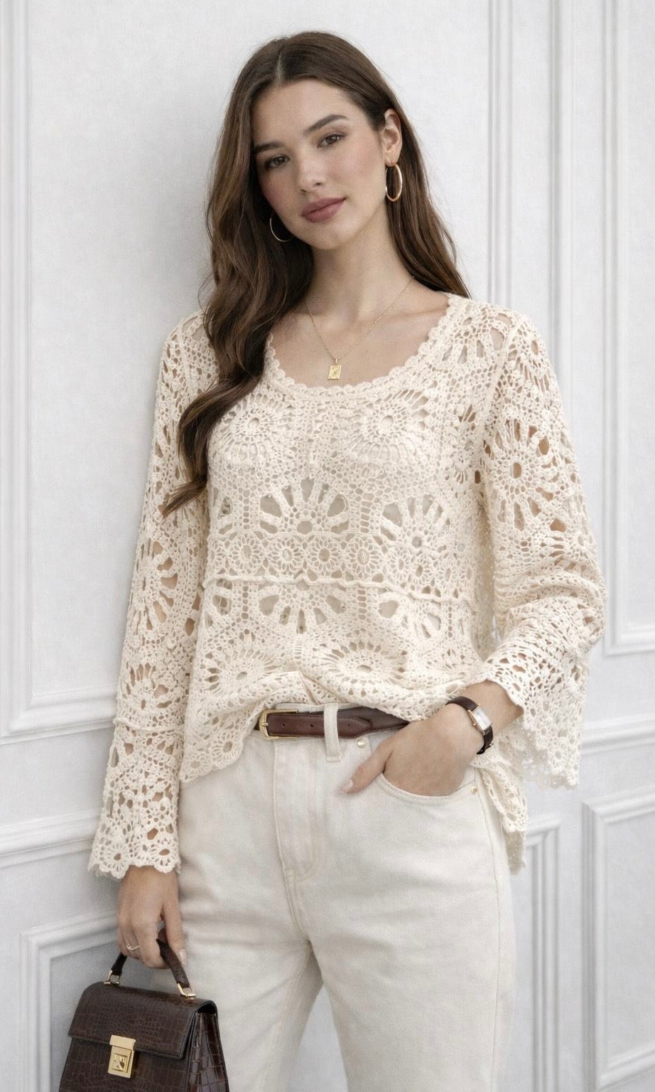 Wholesale Molly Bell Sleeve Crochet Top for Boutique Retailers - Catwalk style wholesale