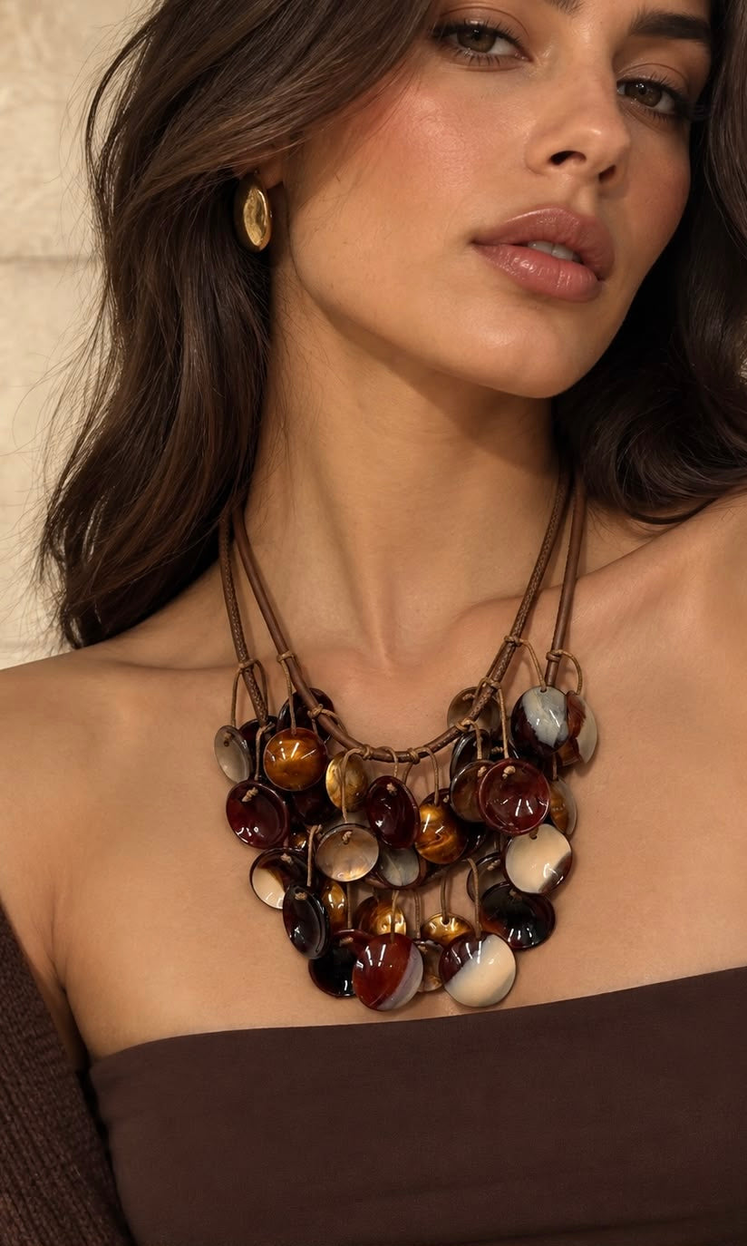 Amber Disc Layered Necklace
