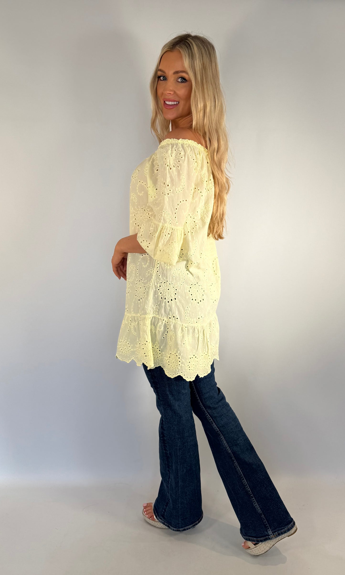 Embroidered Anglaise Bardot Top
