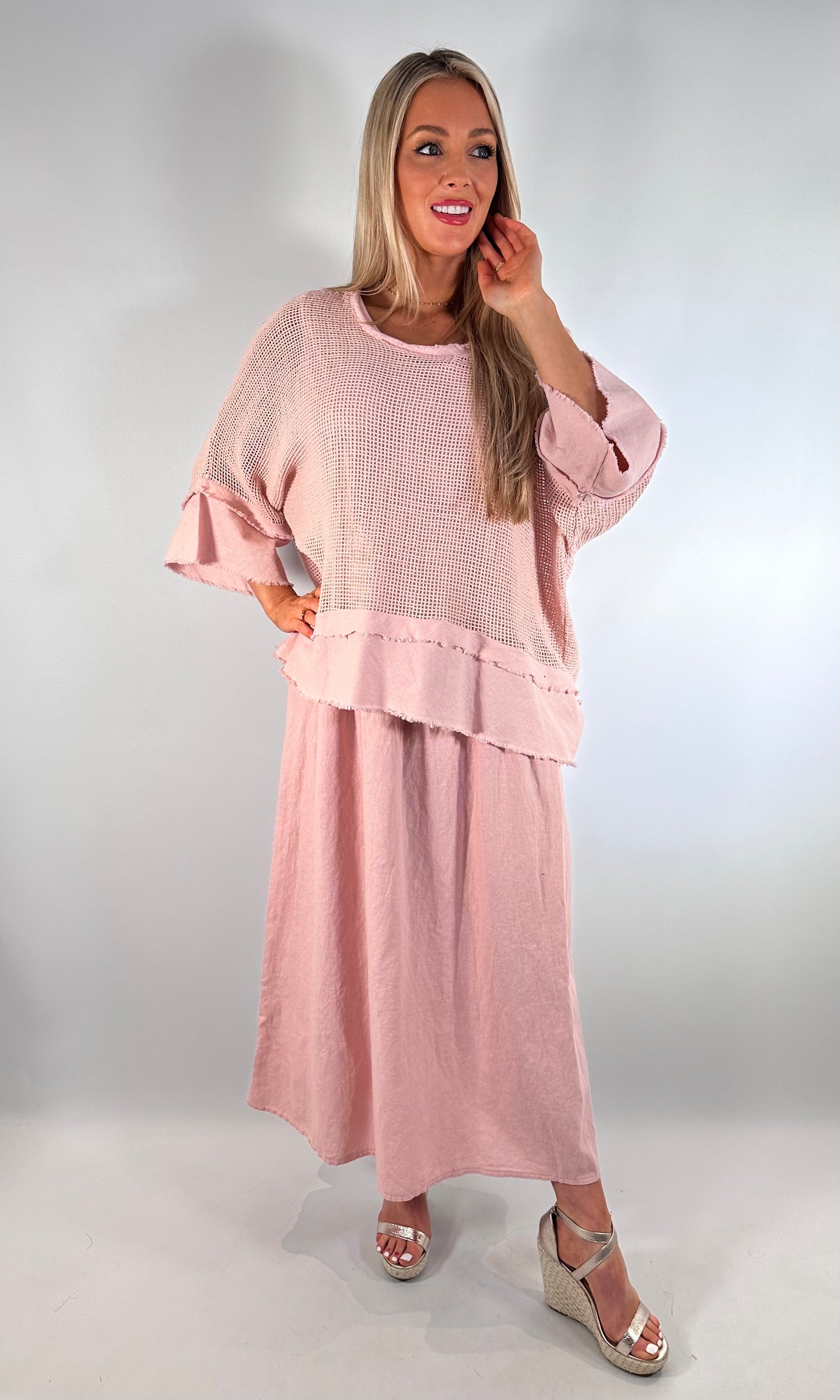 Mesh Linen 2 Piece Dress & Top