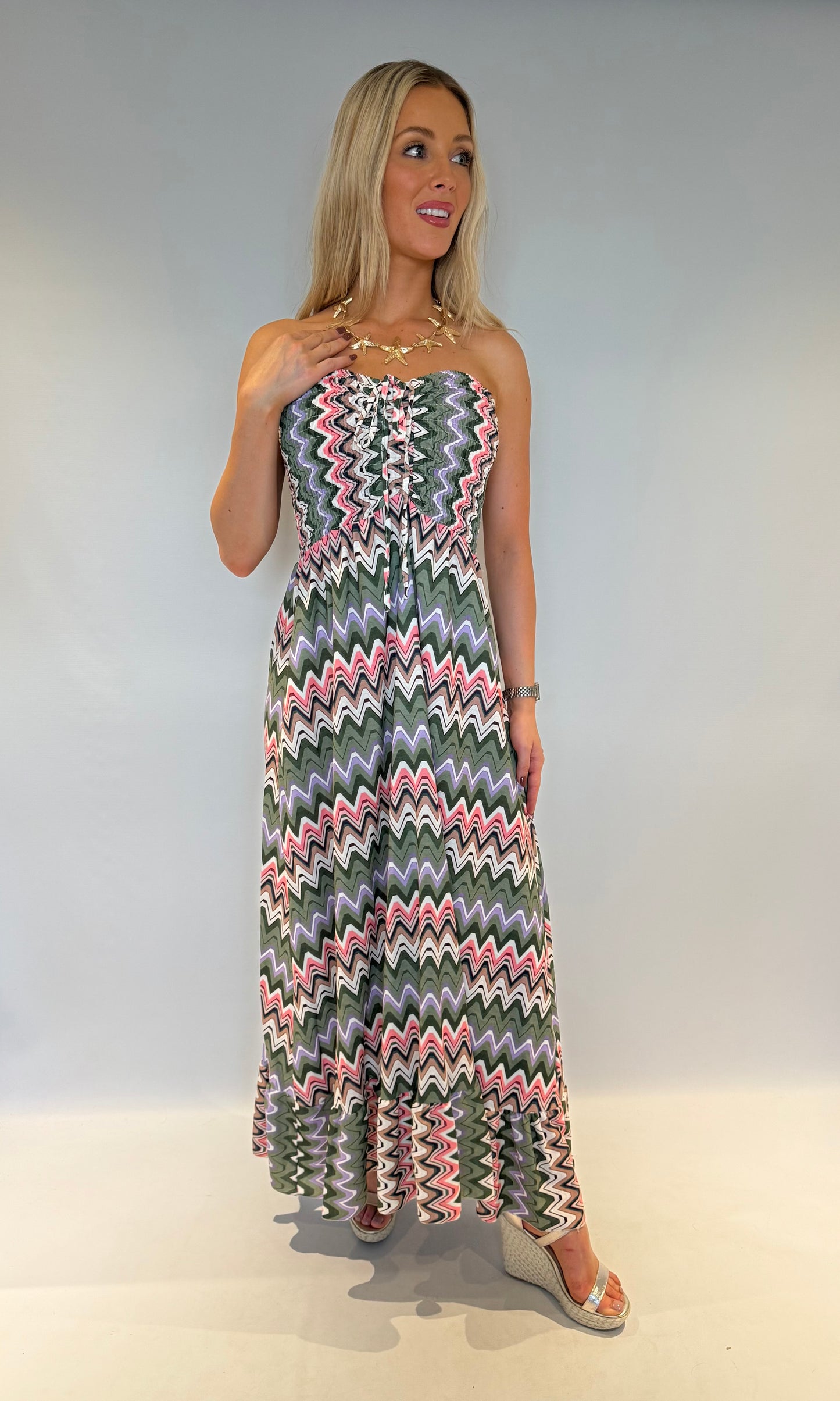 Zig Zag Strapless Dress