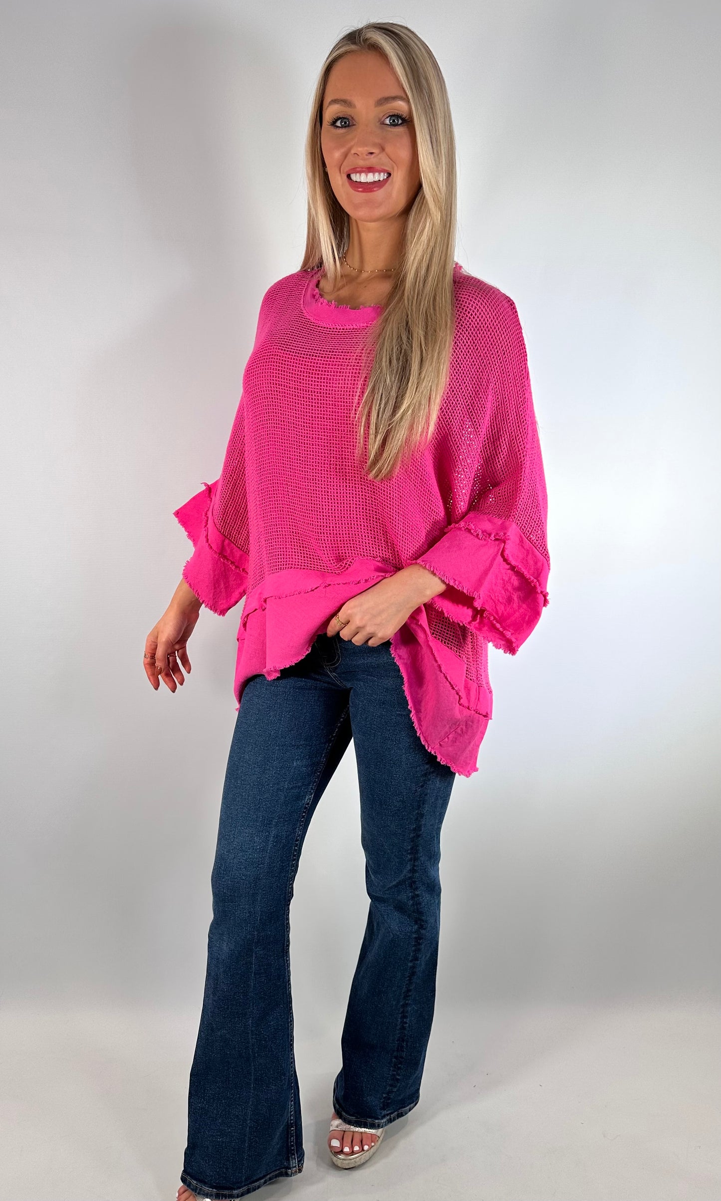 Mesh Overlay Linen Top