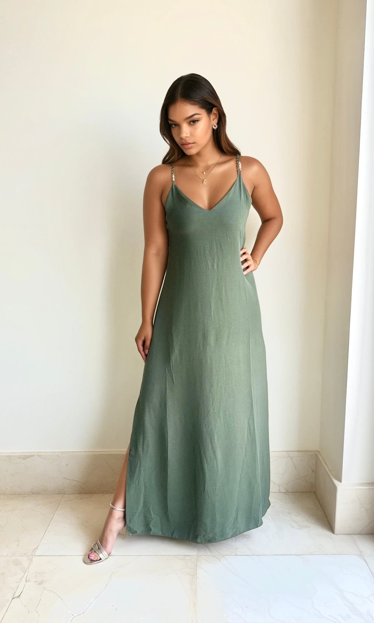Ariel Cross Back Beaded Maxi Dress
