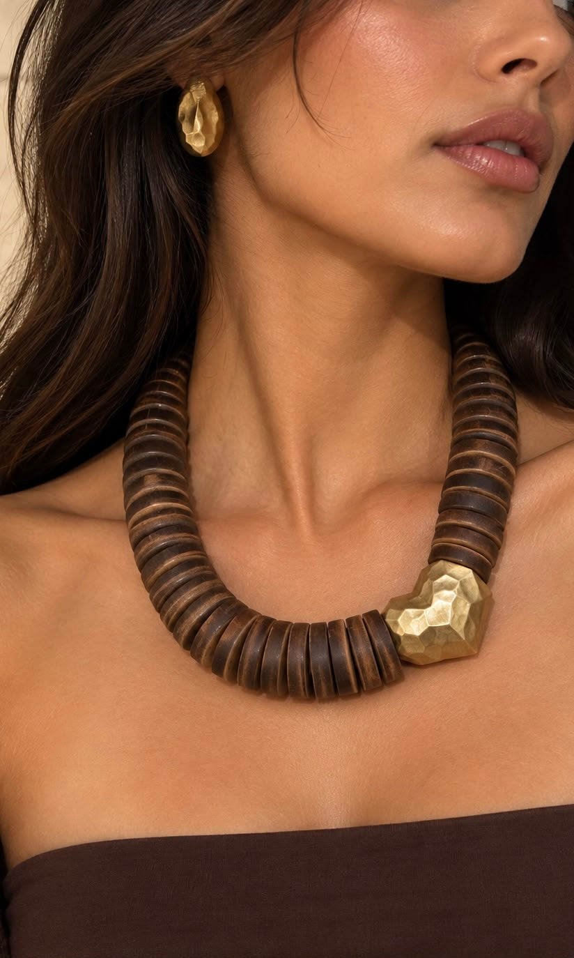 Wood & Gold Heart Necklace