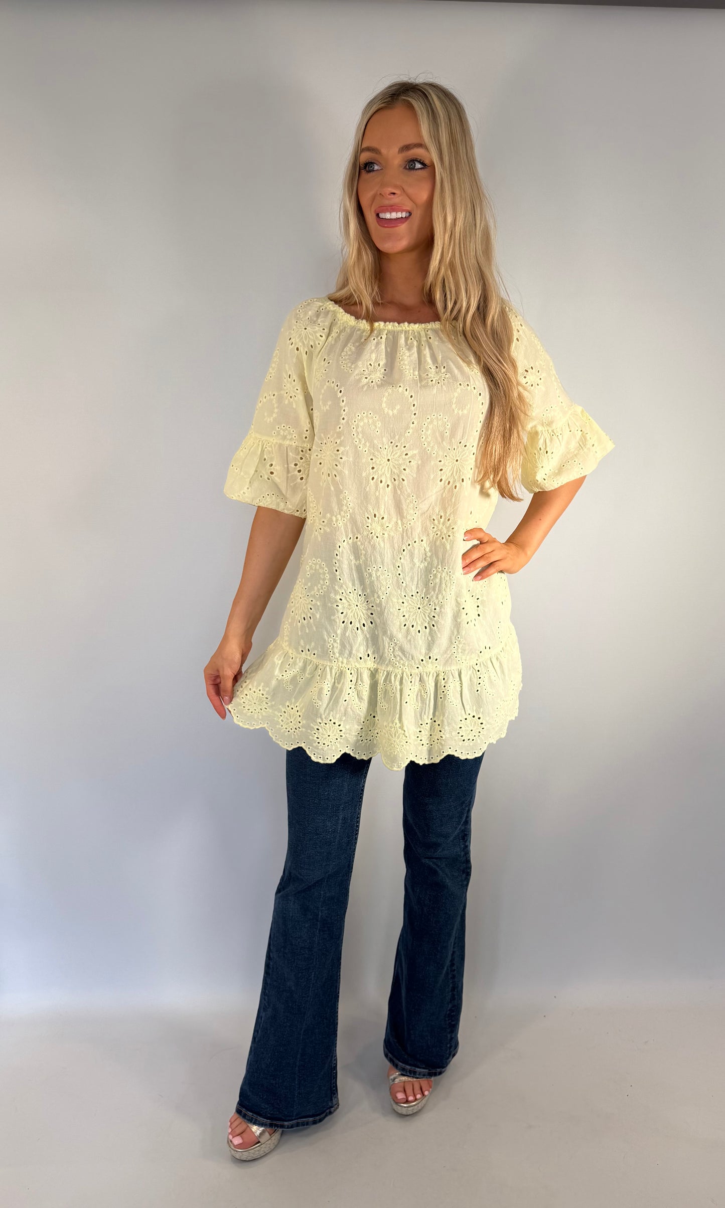 Embroidered Anglaise Bardot Top