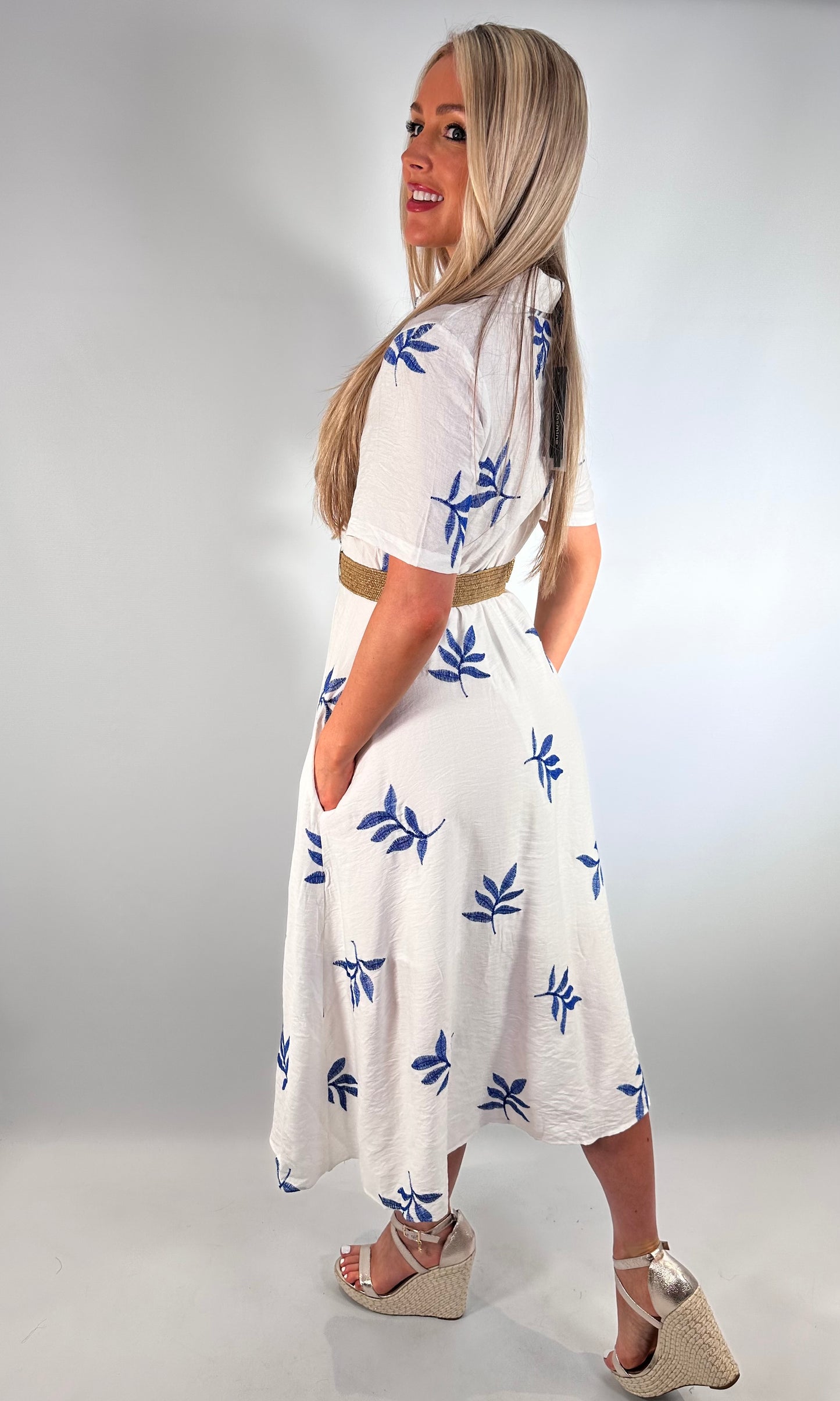 Leaf Print Button Midi