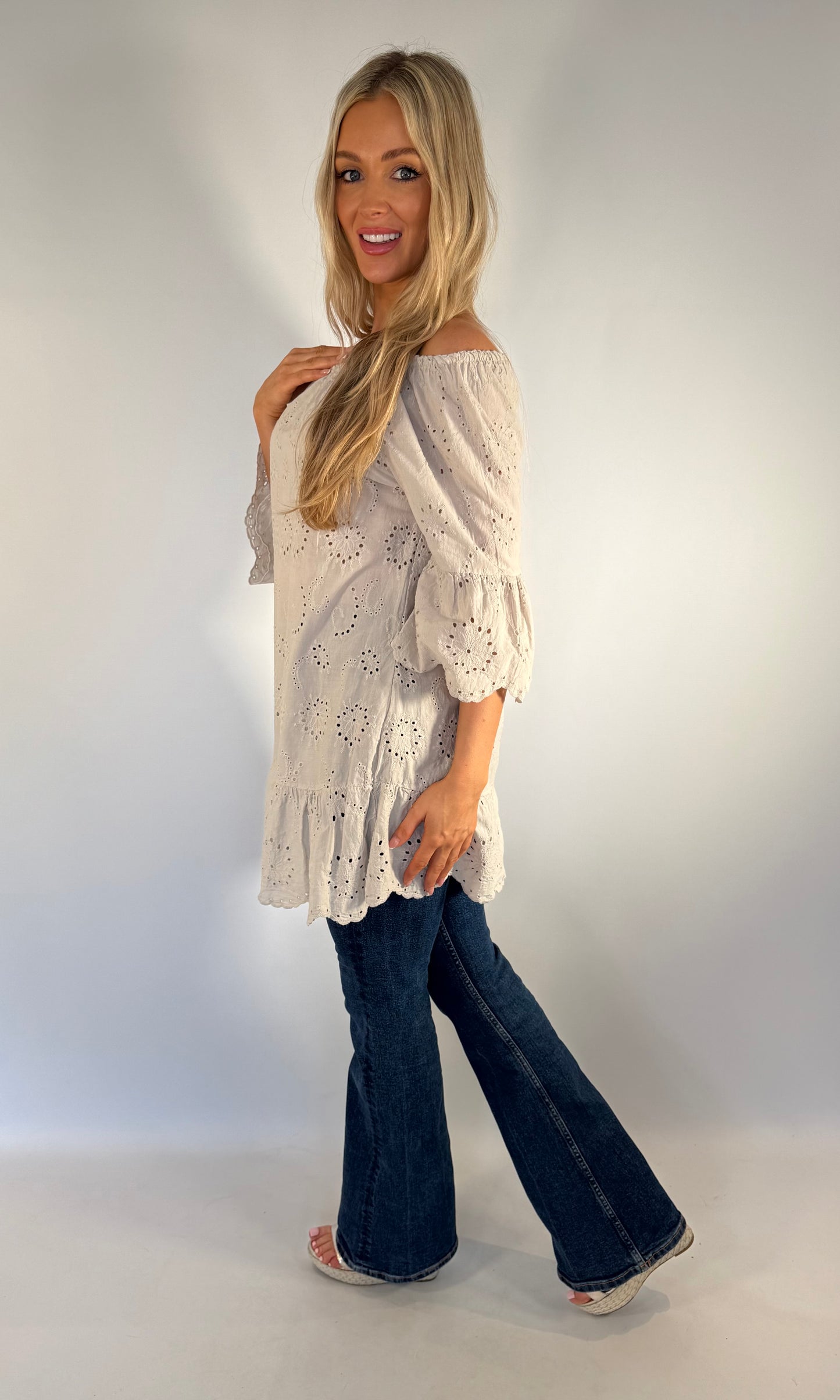 Embroidered Anglaise Bardot Top