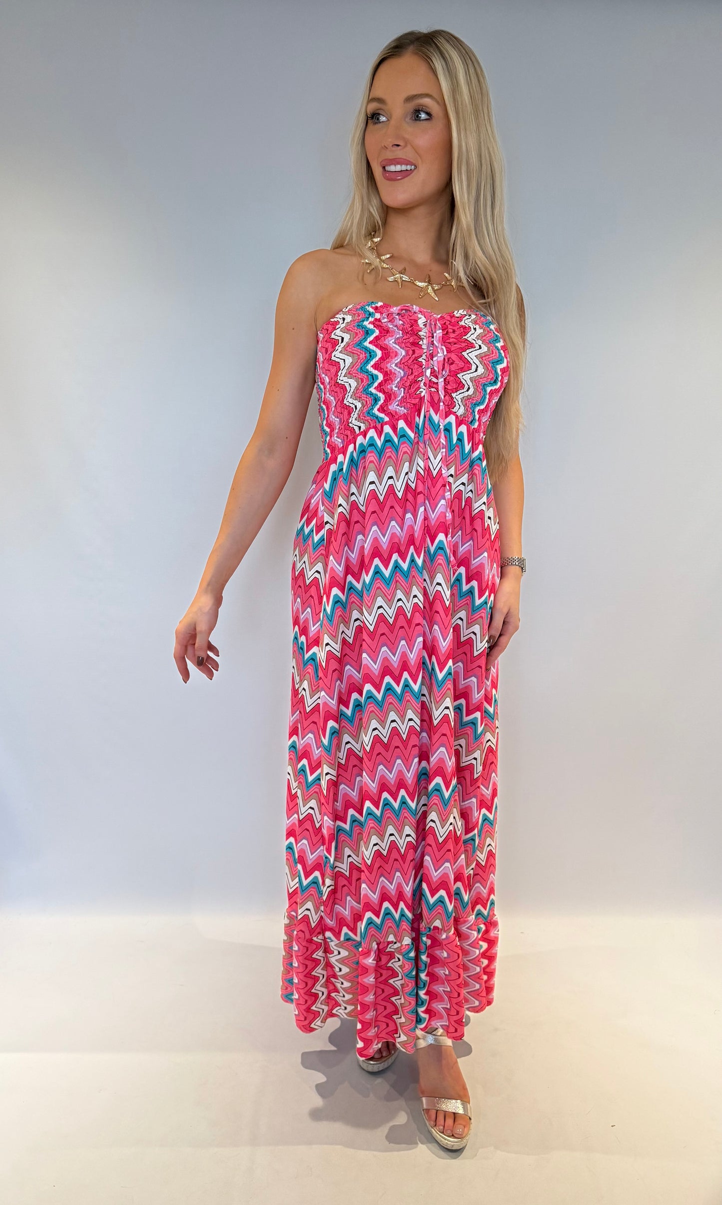 Zig Zag Strapless Dress
