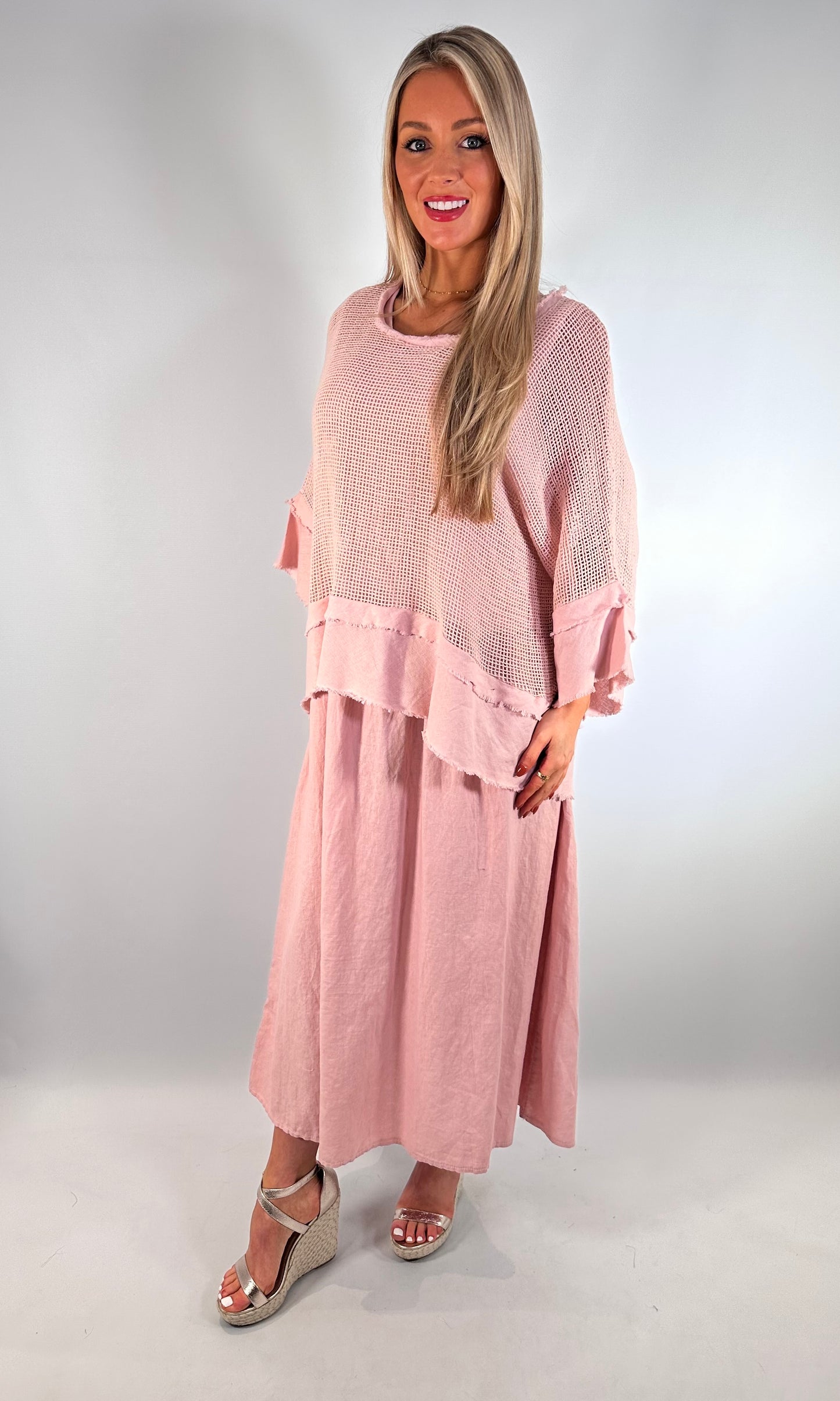 Mesh Linen 2 Piece Dress & Top