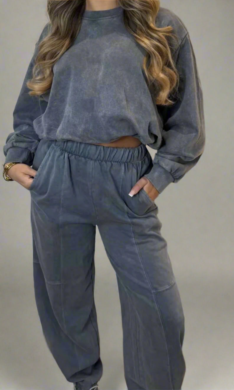 Acid Wash With Bubble Hem Lounge suit (10067)