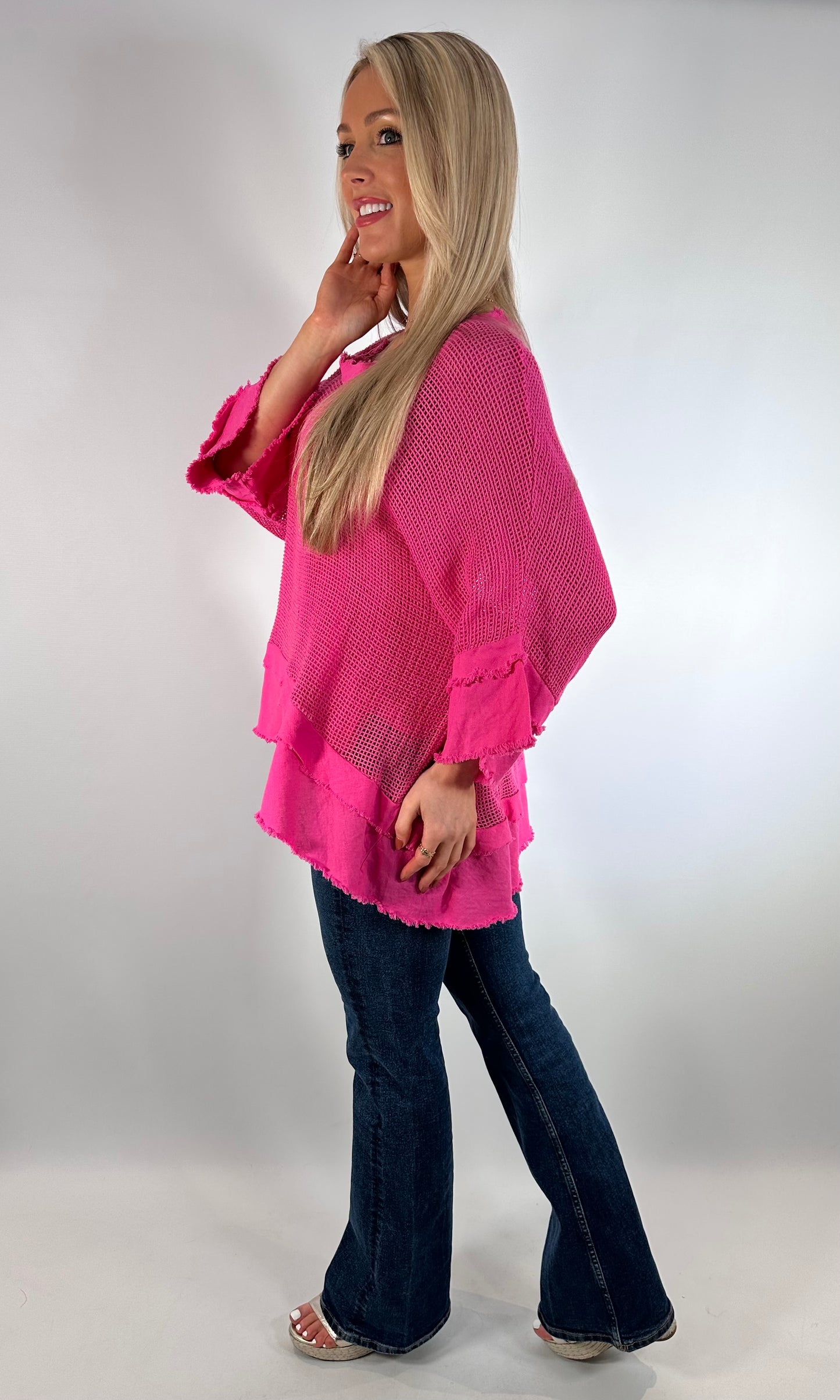 Mesh Overlay Linen Top