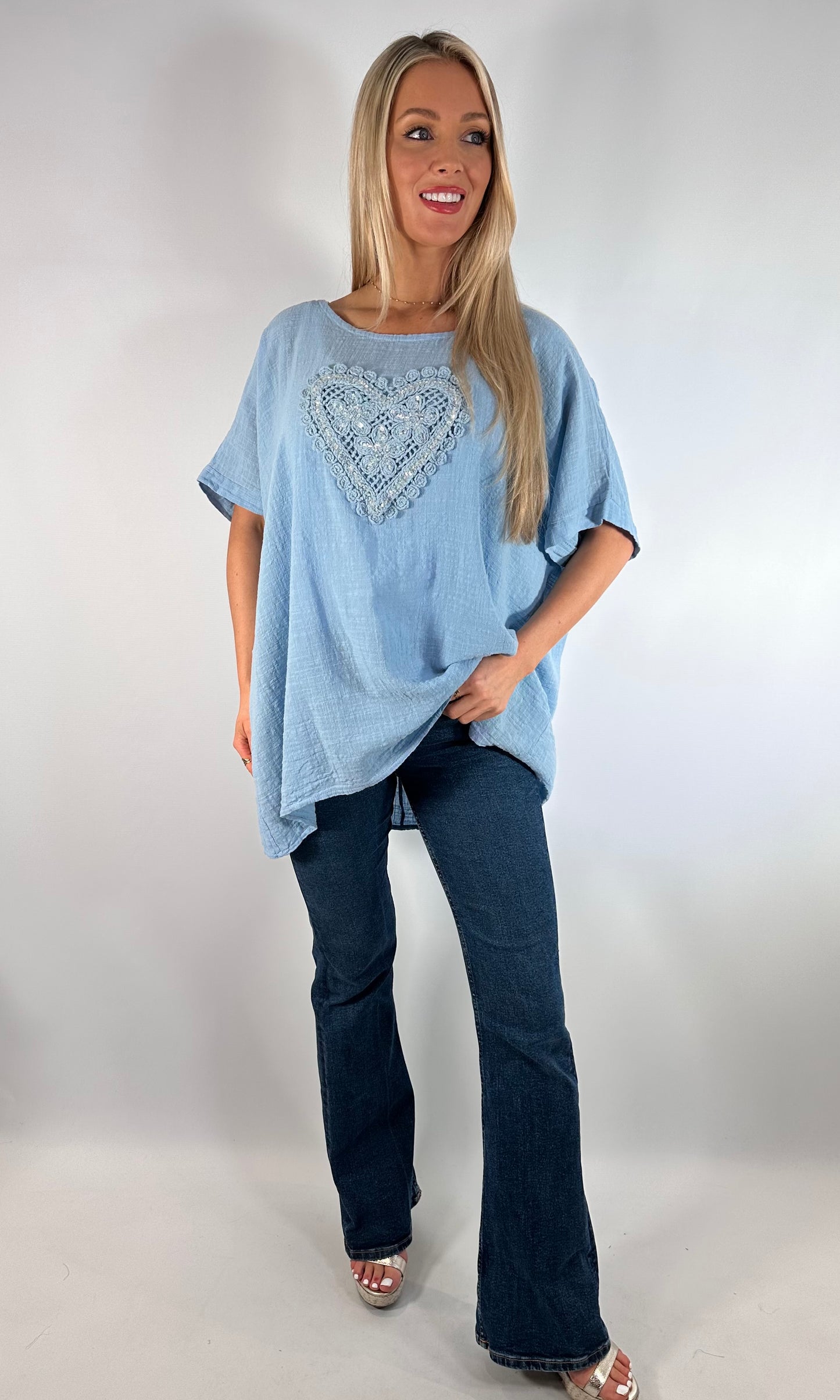 Cotton Embroidered Heart Top