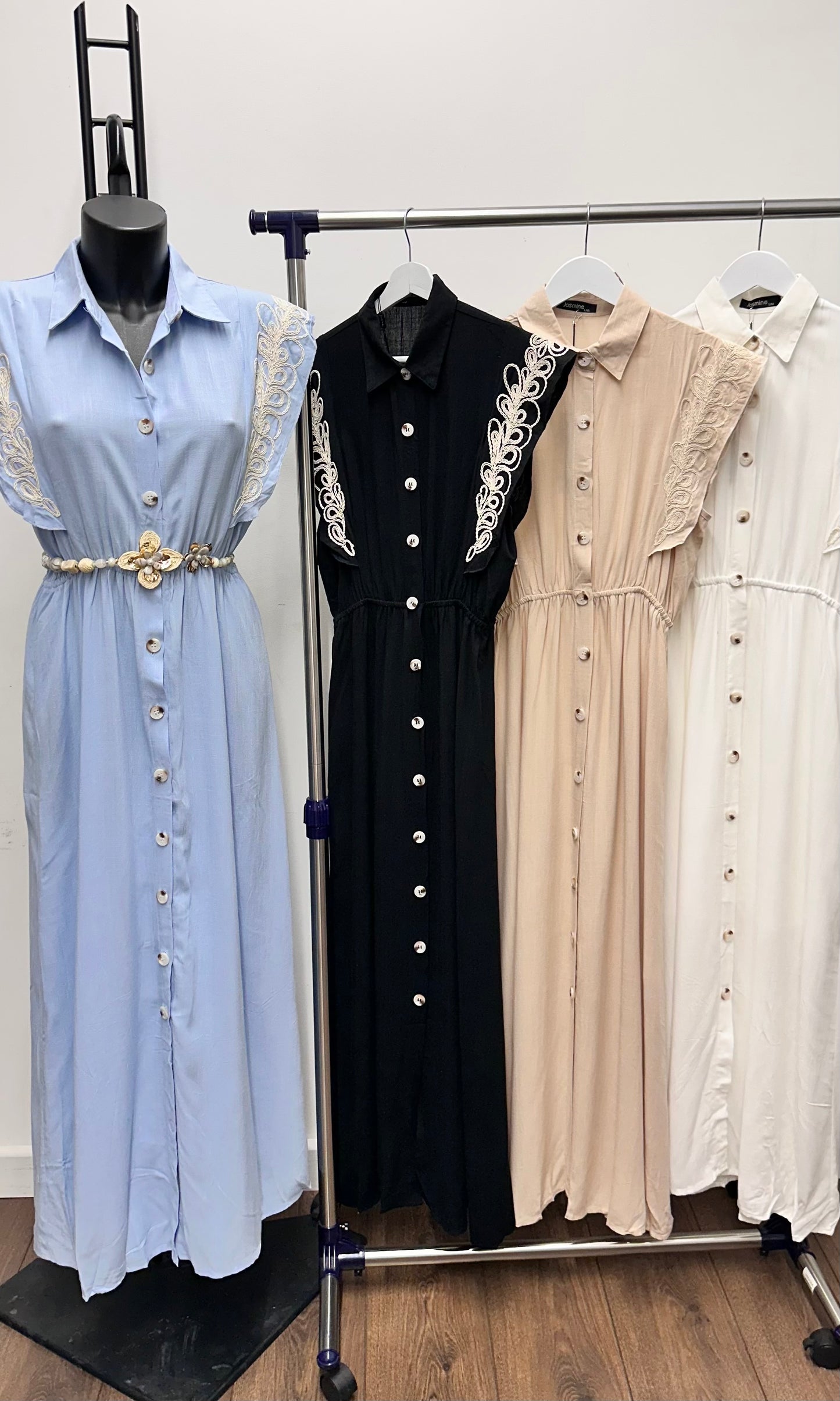 Saffron Embroidered Button Midi Dress