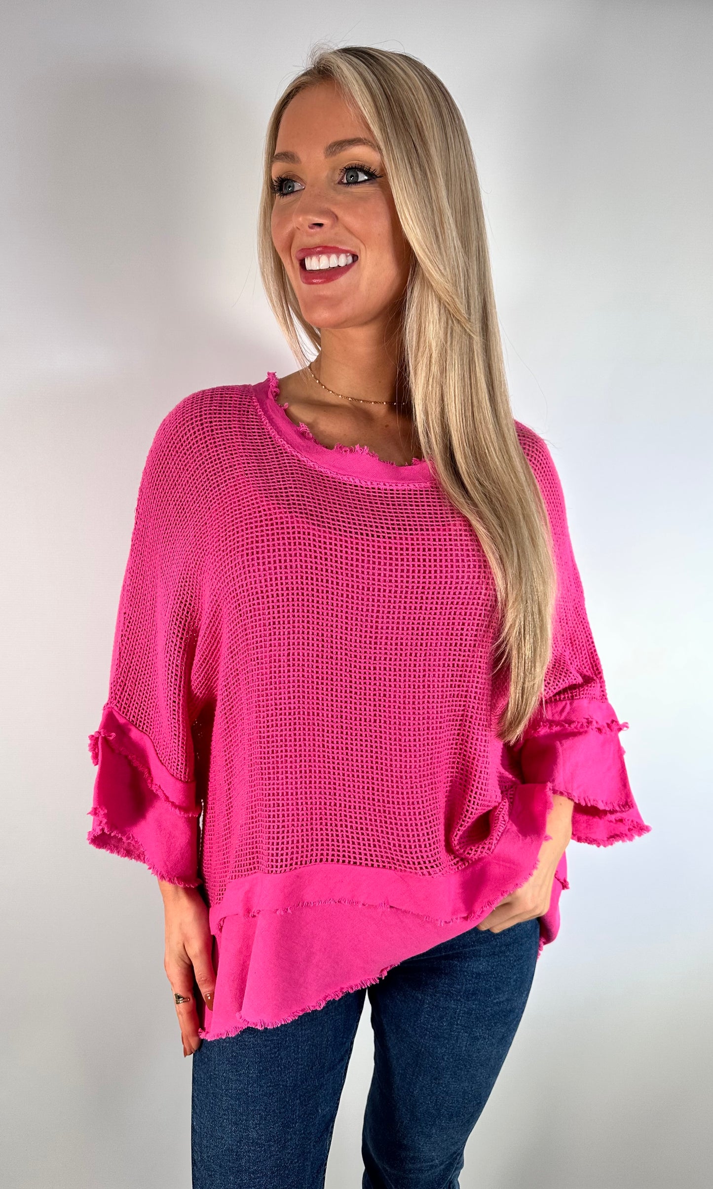 Mesh Overlay Linen Top