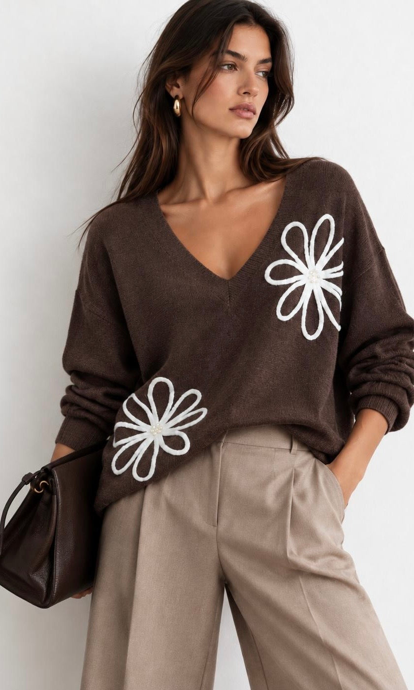 Yasmine flower embroidered jumper