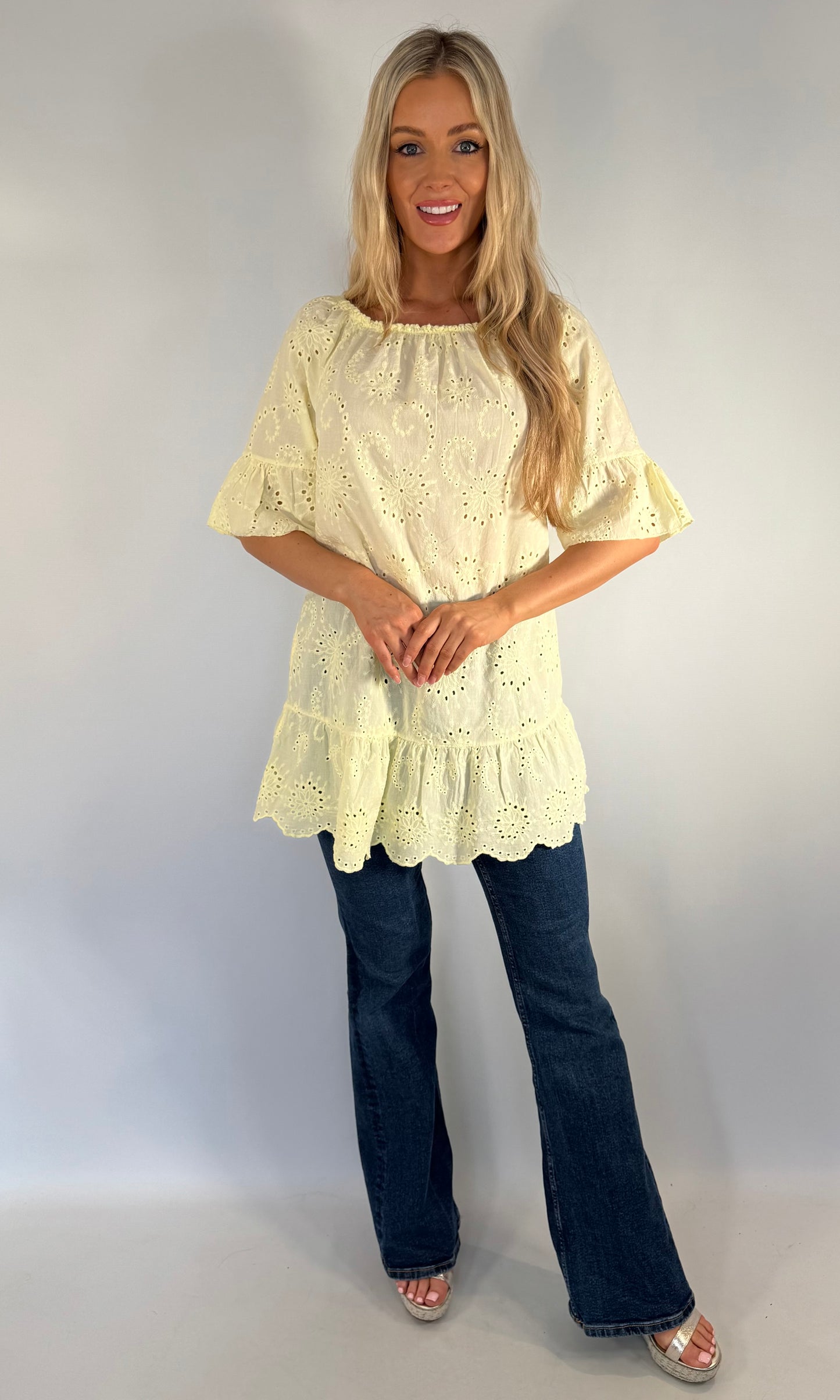 Embroidered Anglaise Bardot Top