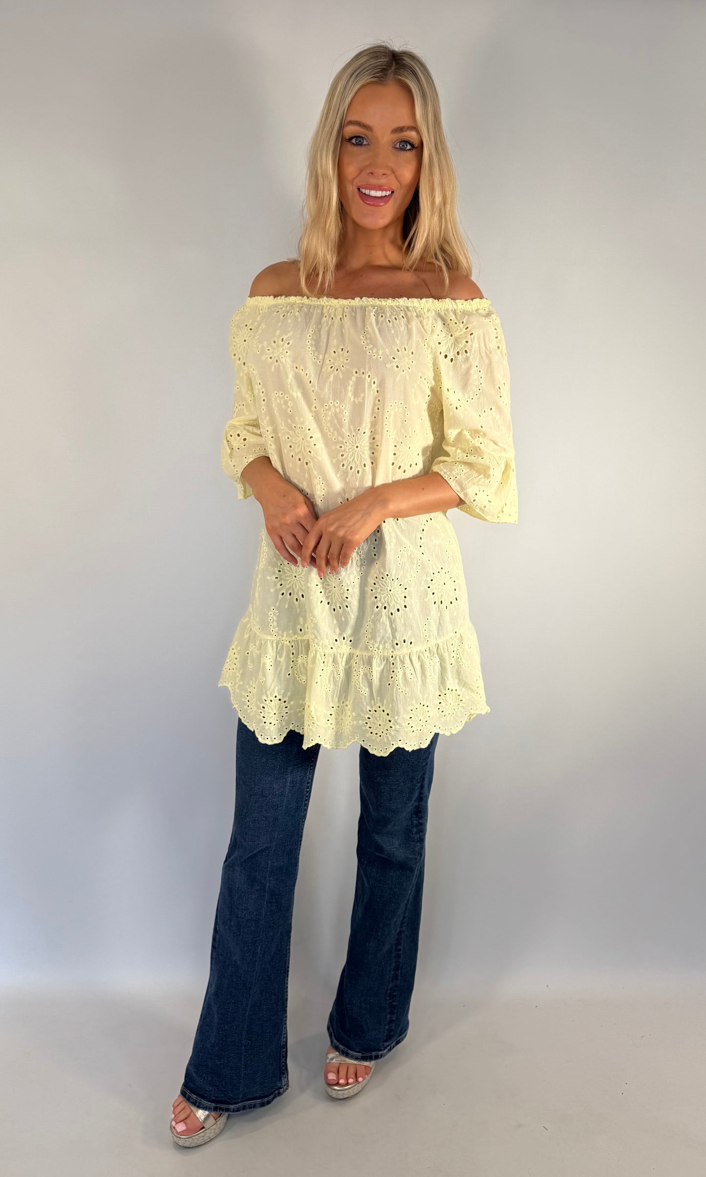 Embroidered Anglaise Bardot Top