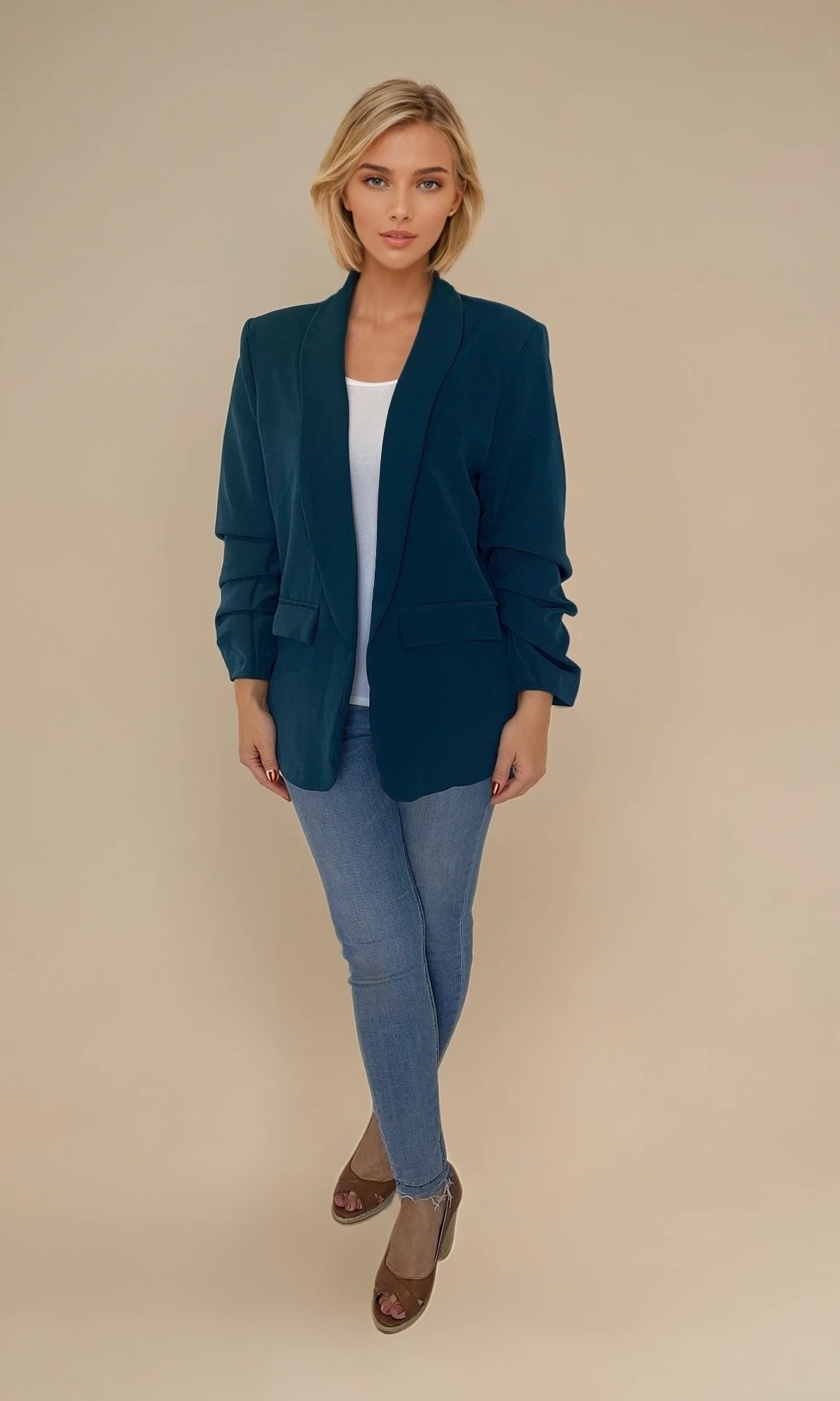 Ruched Sleeved Oversized Blazer