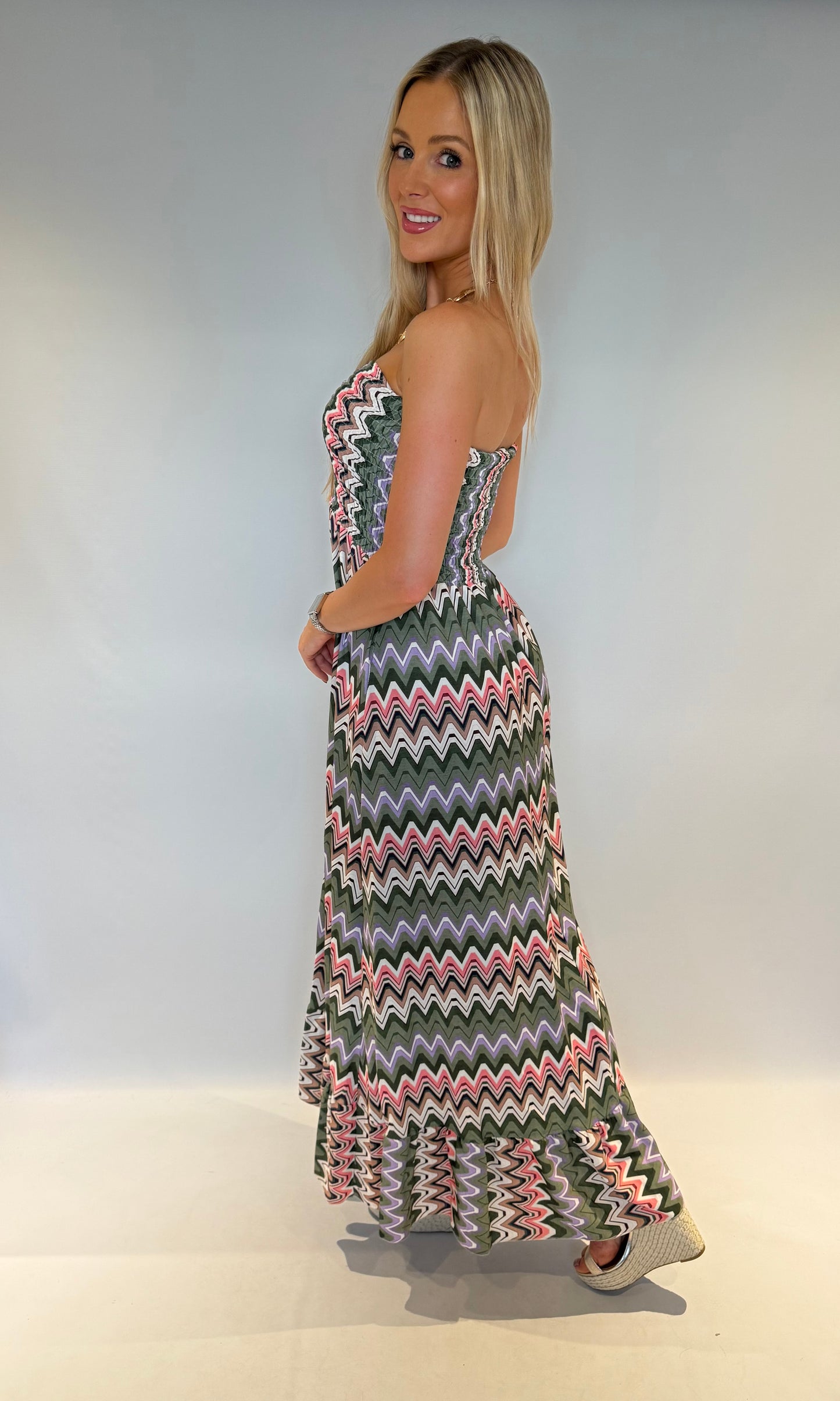 Zig Zag Strapless Dress