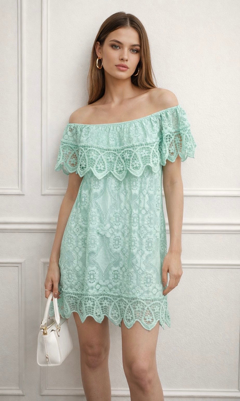 Saskia lace bardot Dress