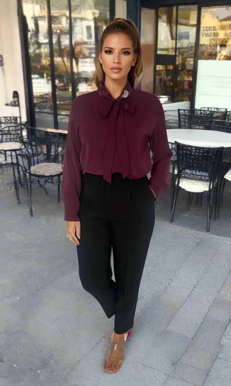 Celine diamonte detail pussy bow blouse