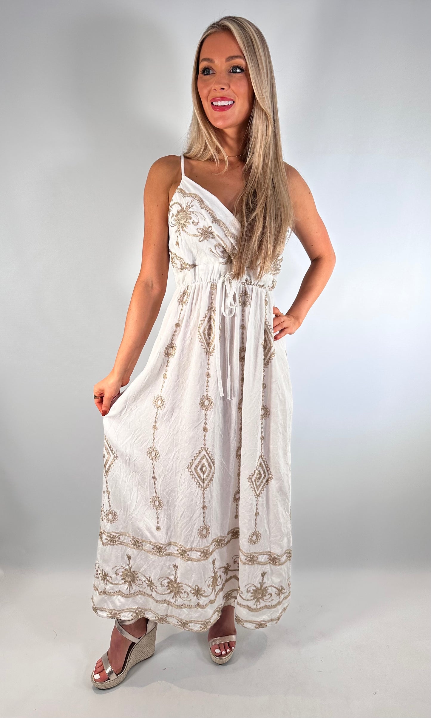 Zara Gold Embroidered Dress
