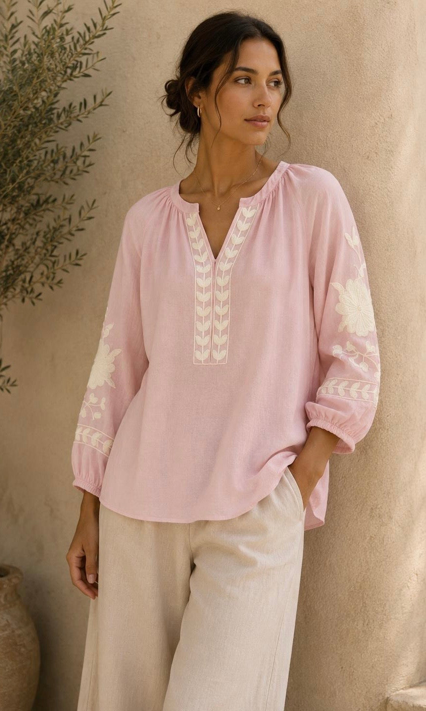Libby V Neck Embroidered Top