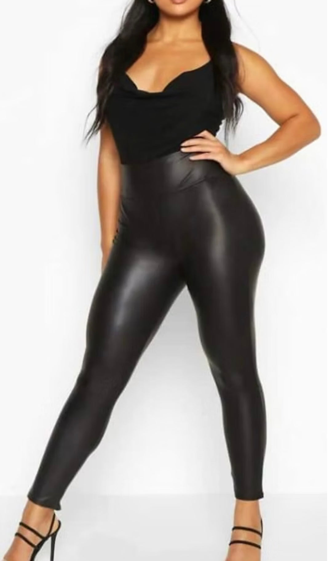 High waist leather look curve leggings