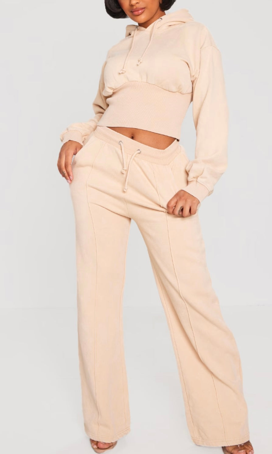 High Waist Crop Hooded Lounge set Acid Wash (10068)