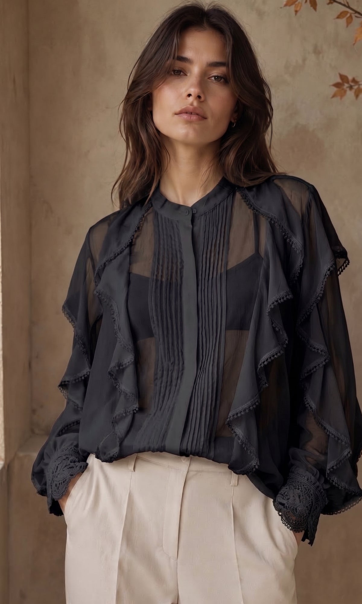 Avery chiffon frill blouse