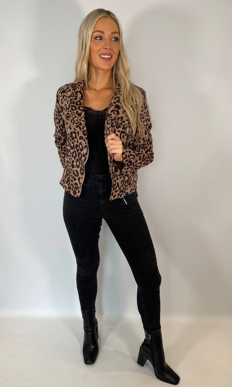 Leopard Print Biker Jacket