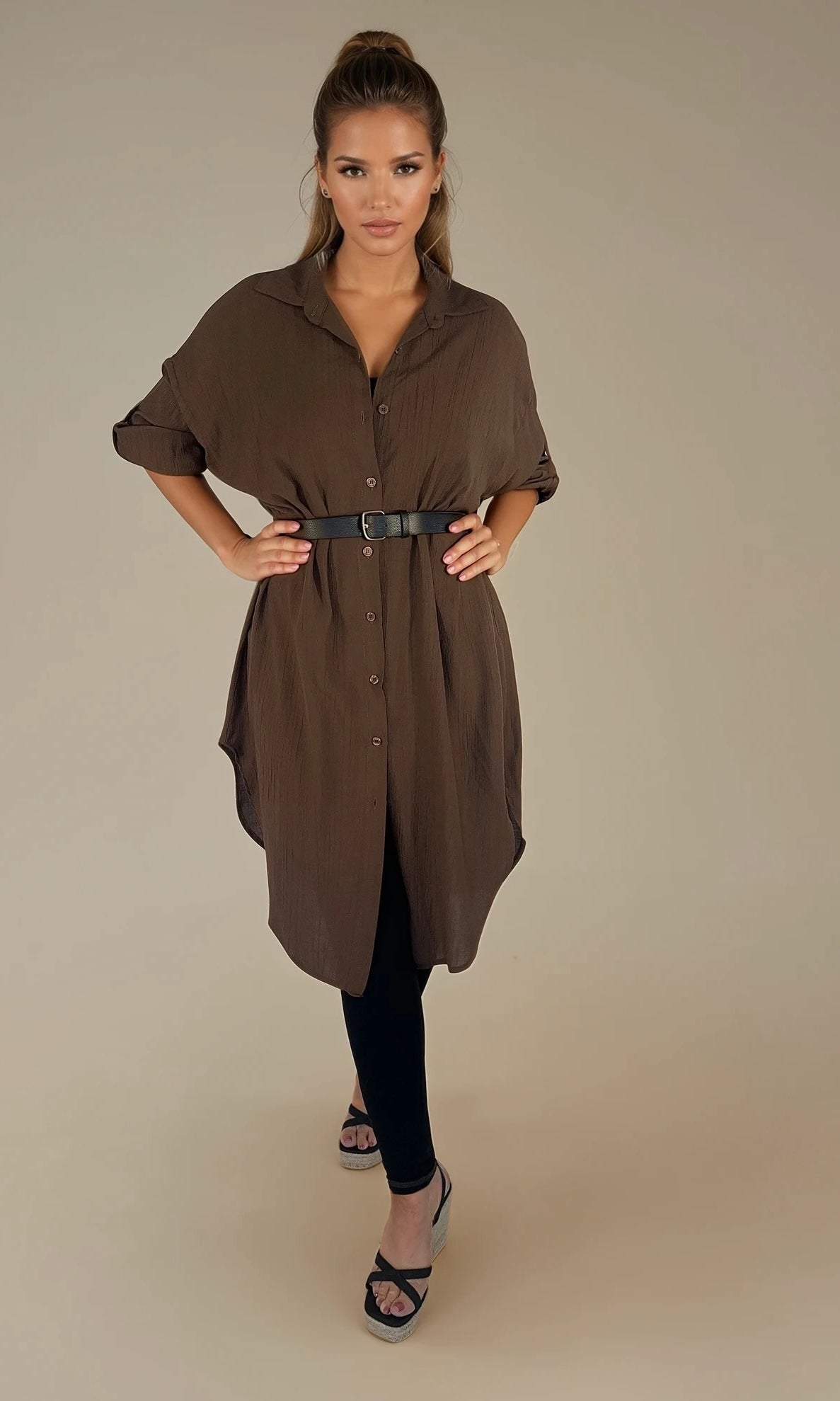 Oversized shirt dress with belt
