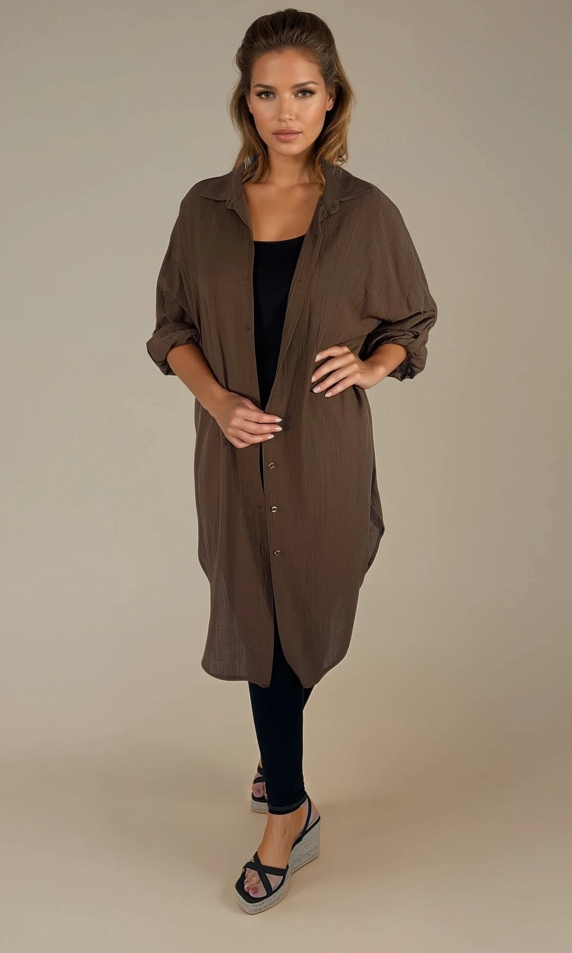 Oversized shirt dress with belt