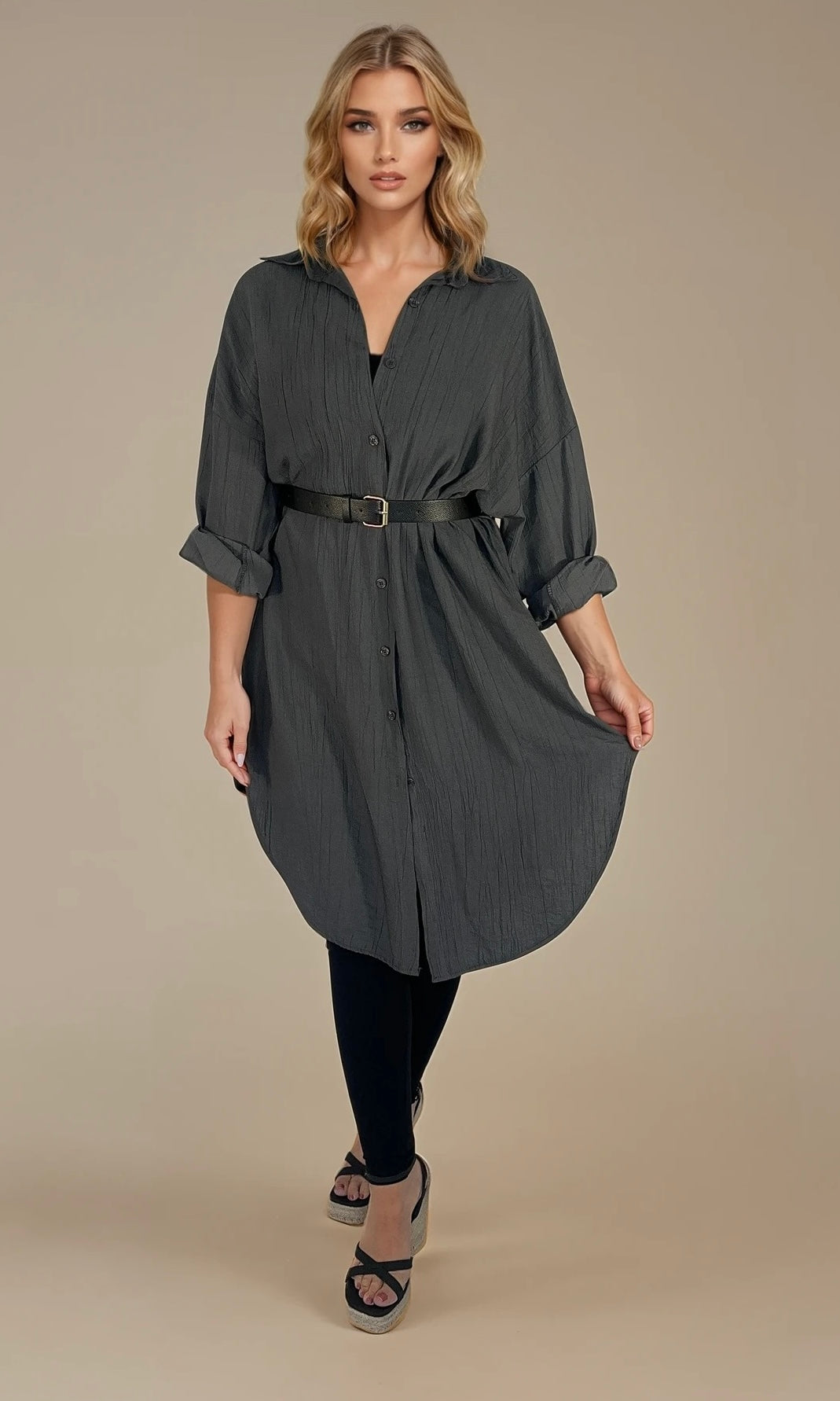 Oversized shirt dress with belt