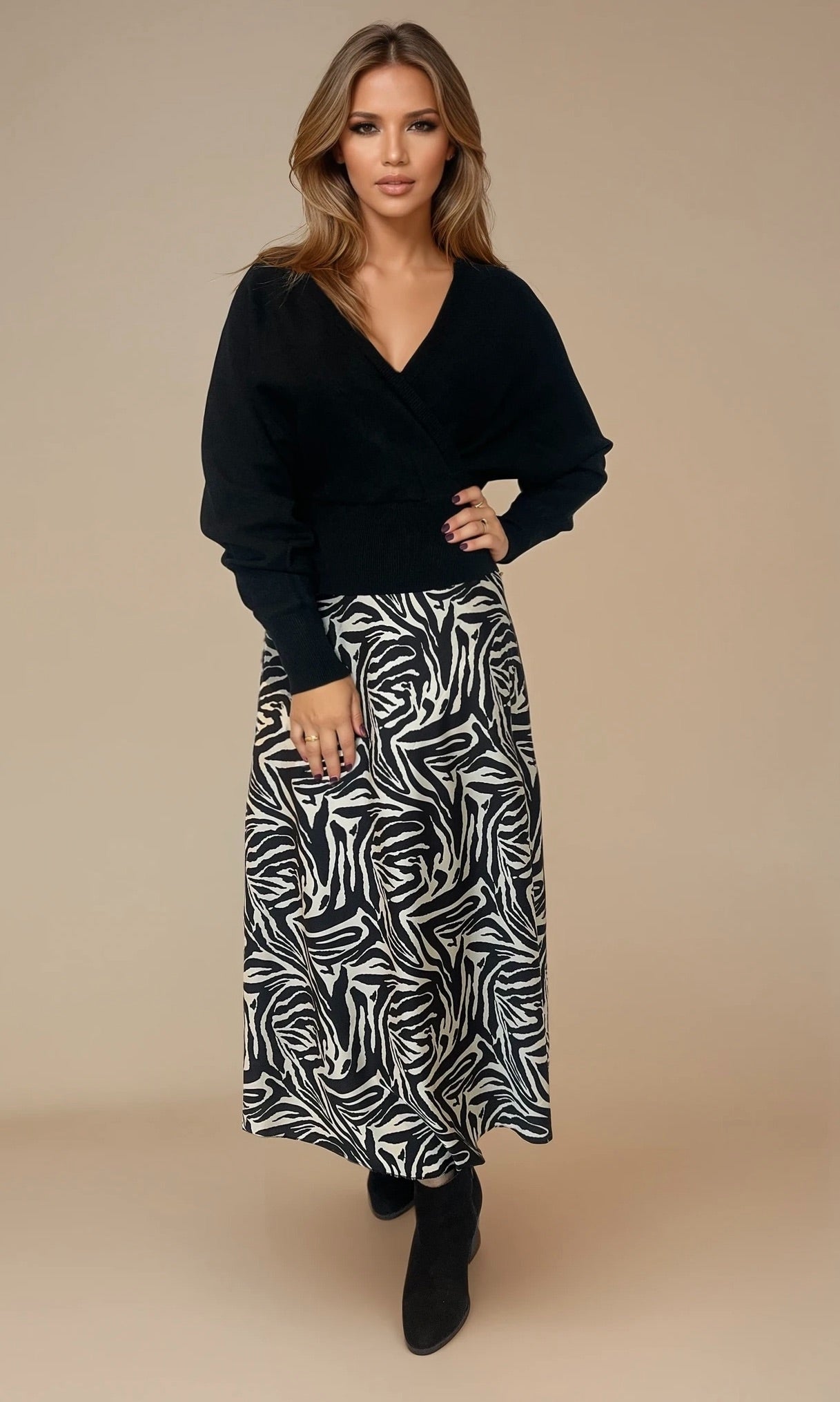 Ashley zebra print satin skirt