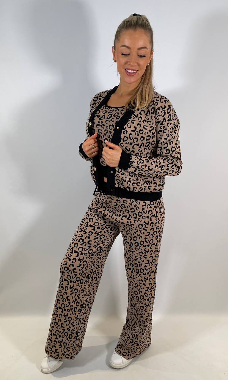 Knitted 3 Piece Leopard Loungesuit