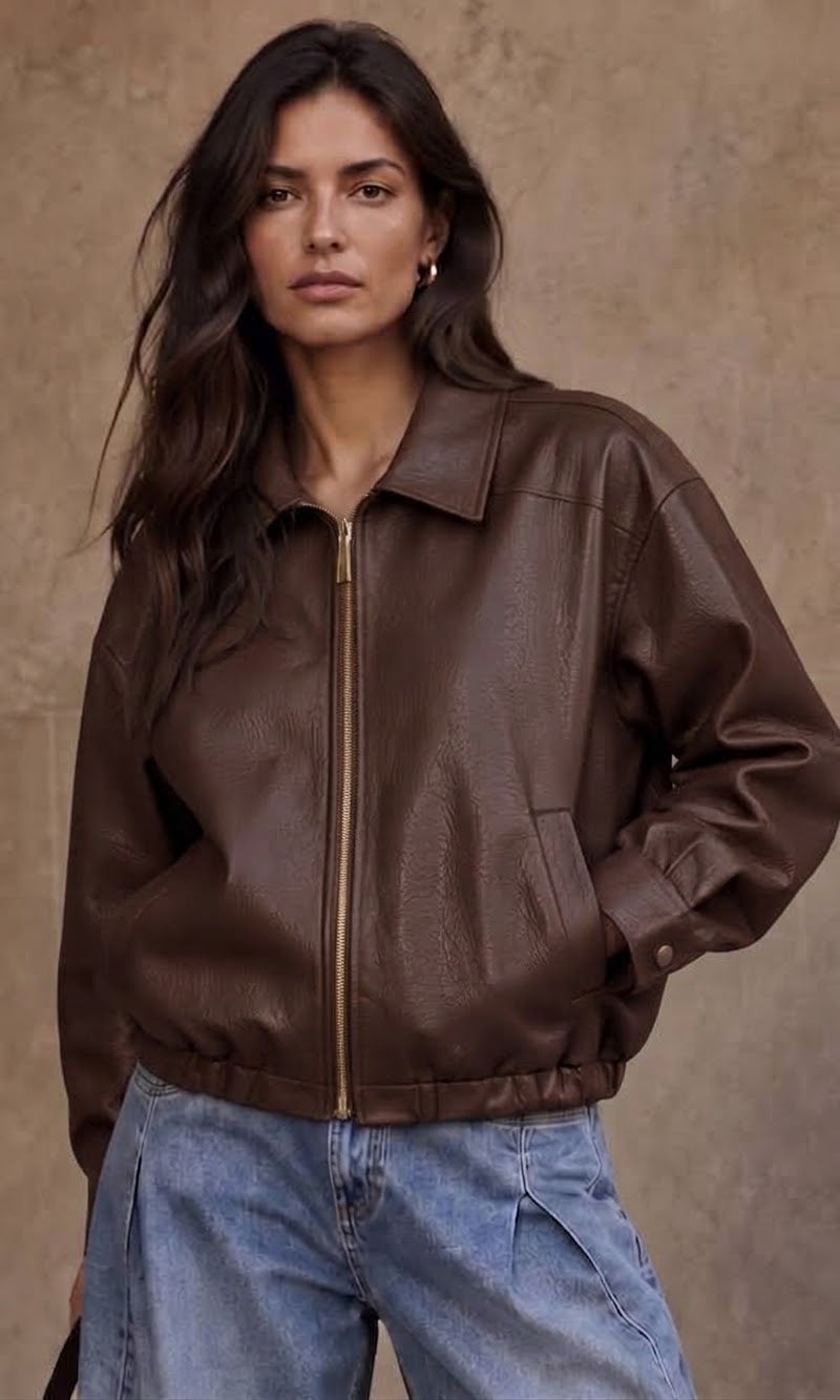 Wholesale Mia relaxed faux leather bomber jacket - Catwalk style