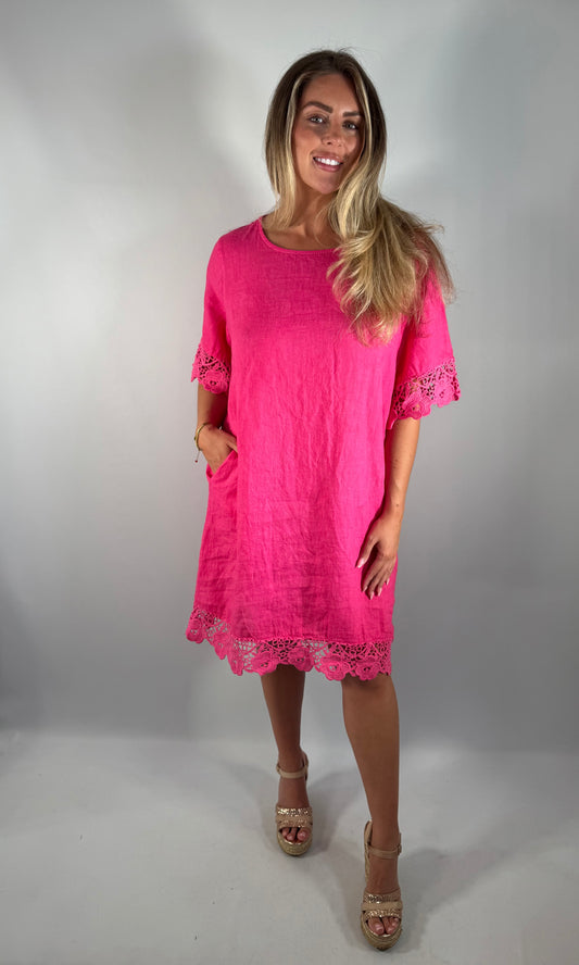 Crochet Edge Linen Dress
