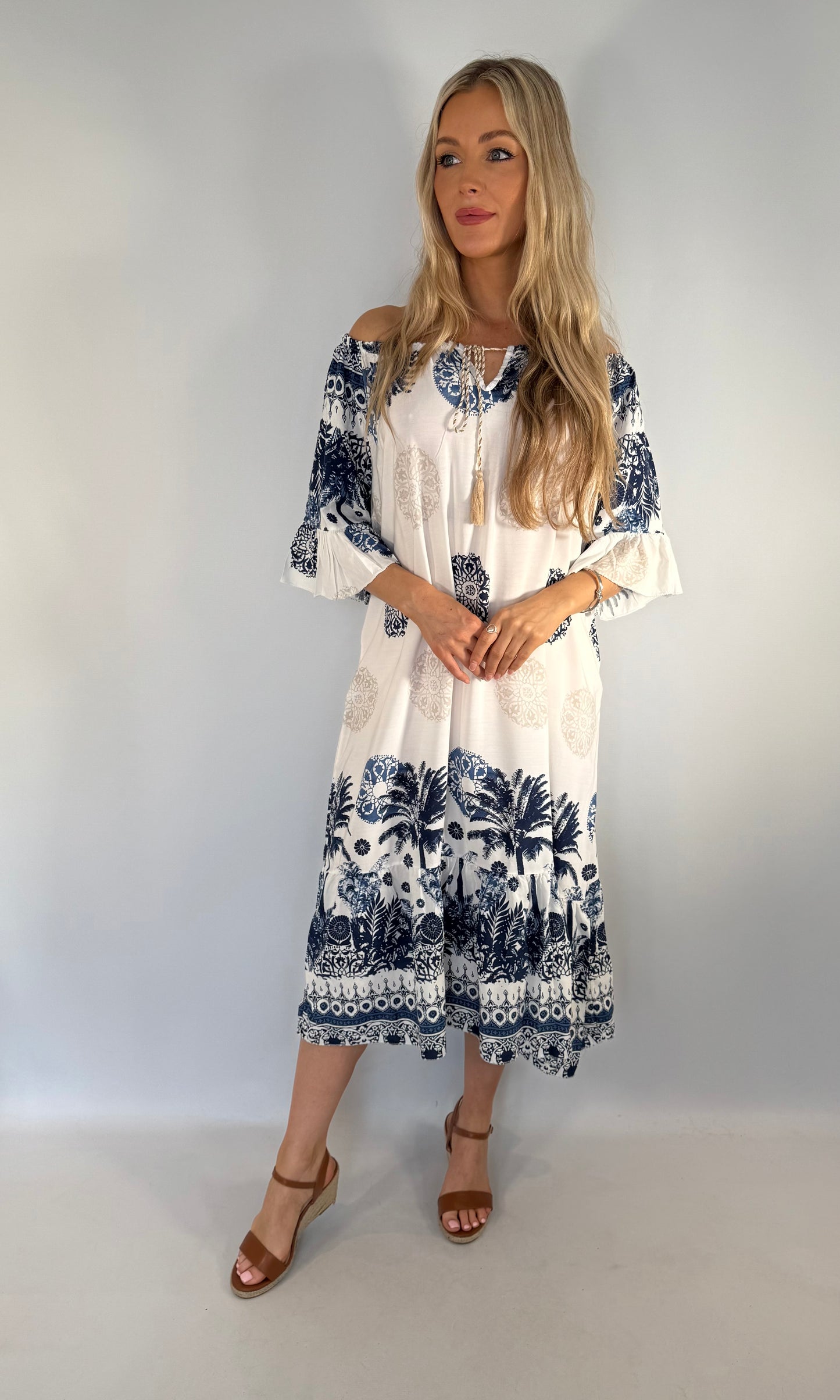 Palm Print Bardot Dress