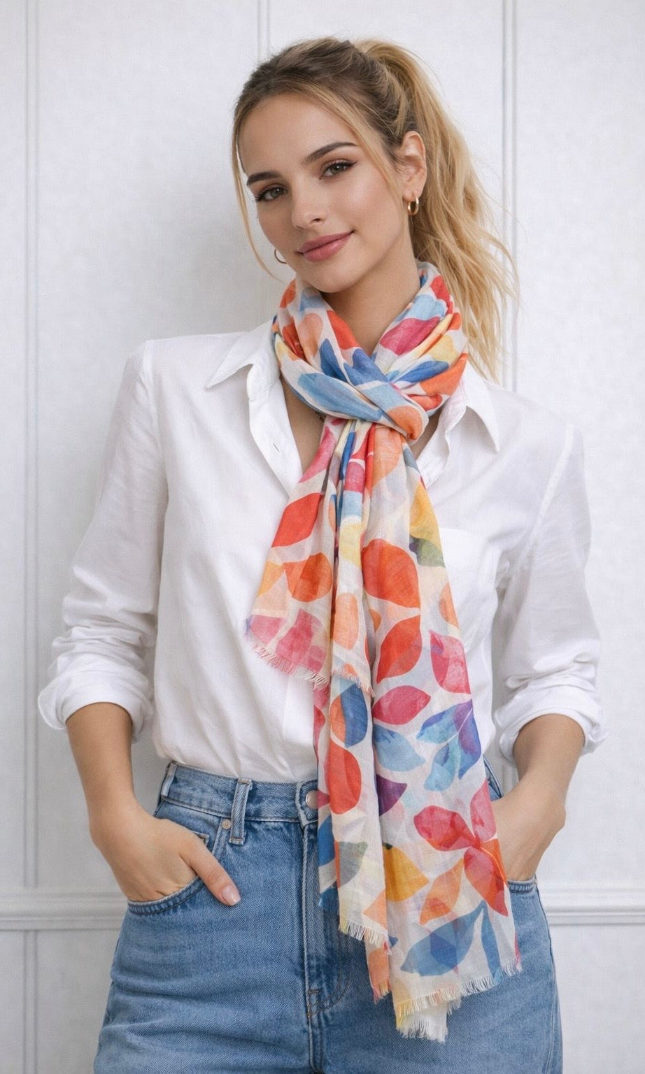Tropical Leaf Print Scarf