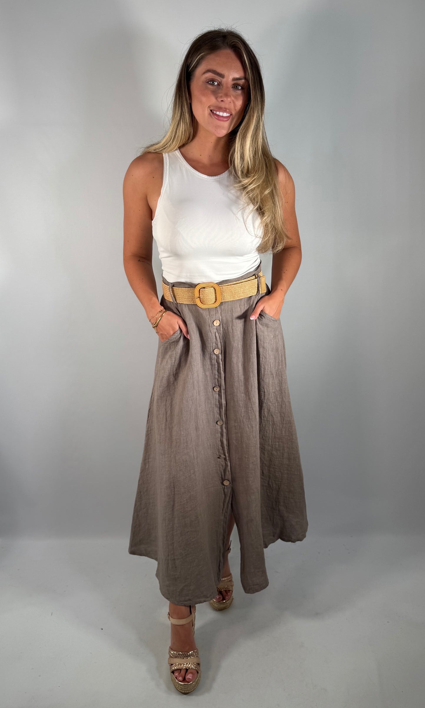 Linen Button Skirt