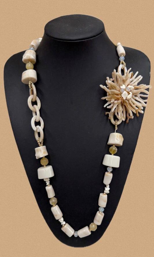 Long Fossil & Bead Necklace