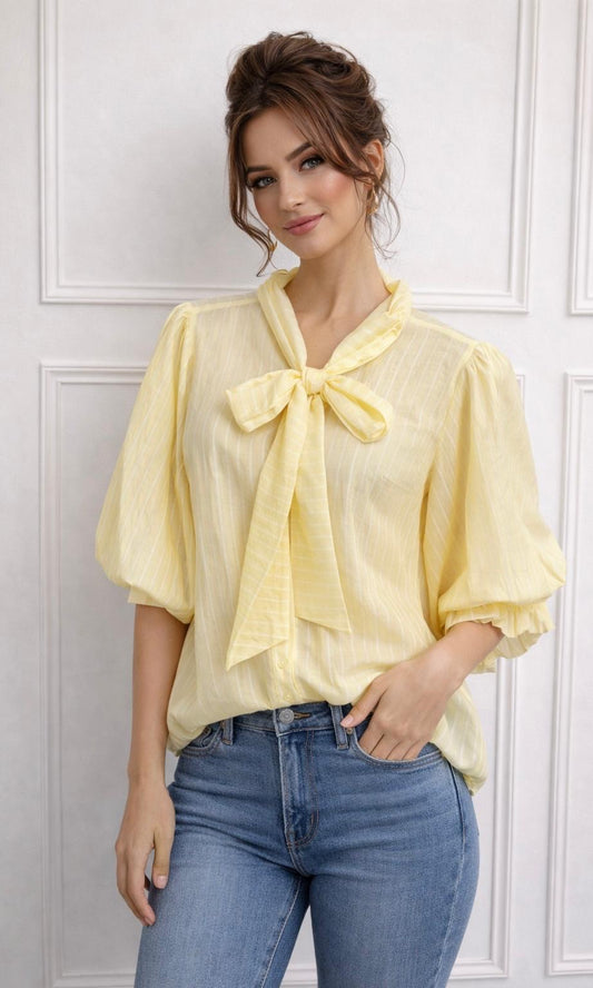 Emily Pinstripe Bow Blouse