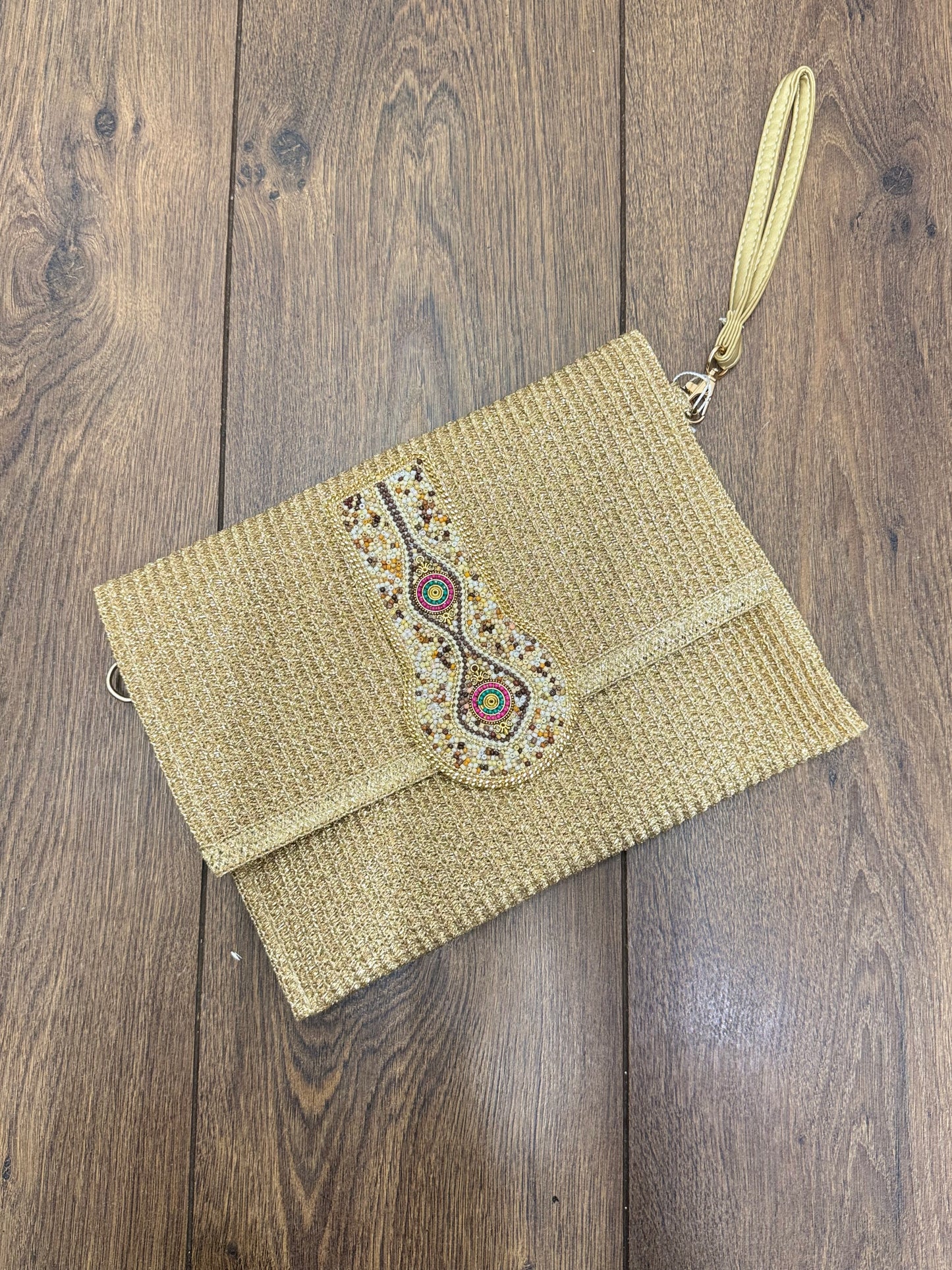 Beaded detail clutch bag