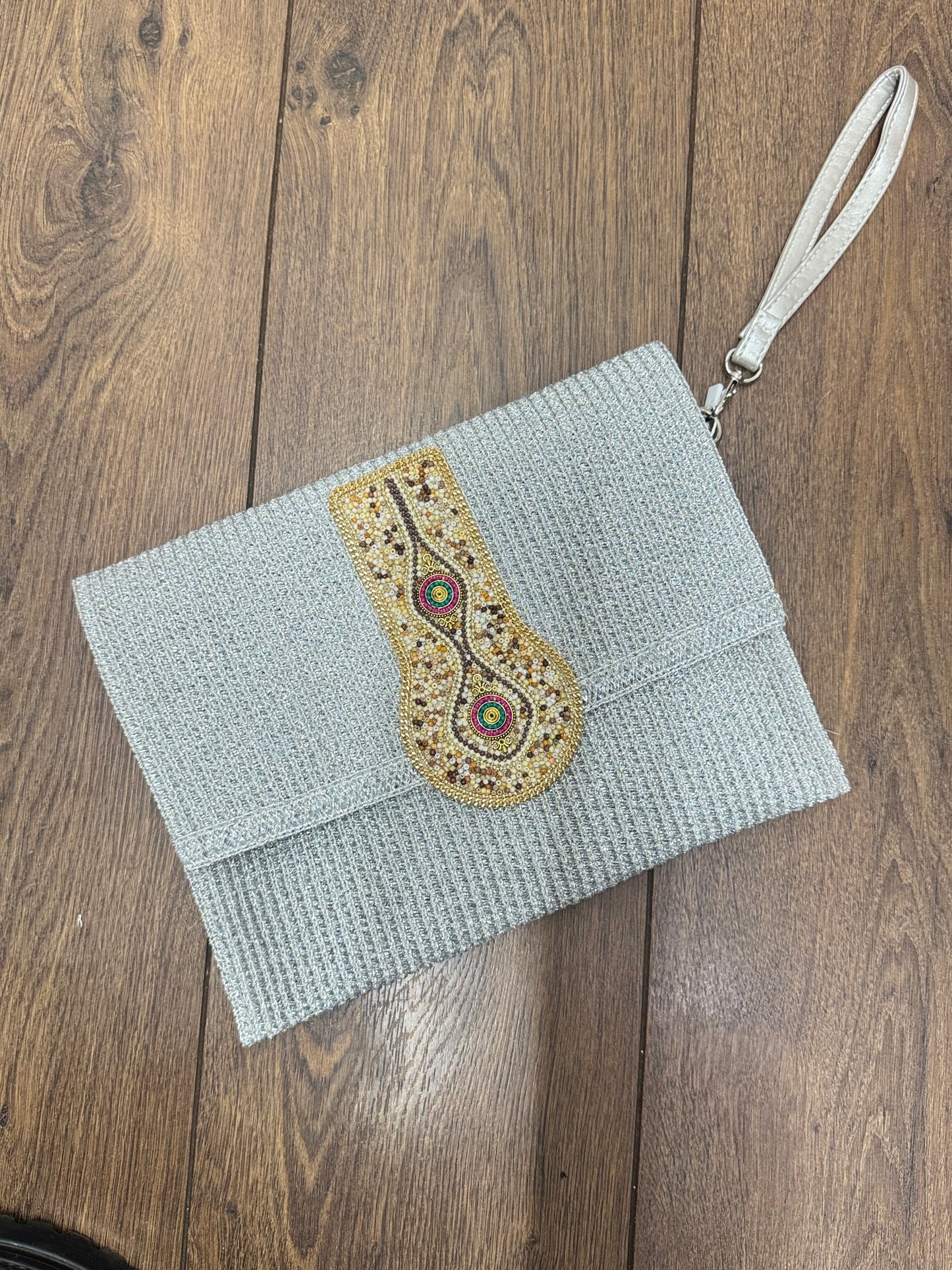Beaded detail clutch bag
