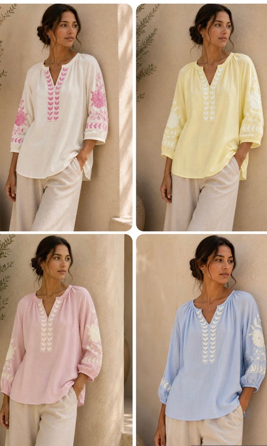 Libby V Neck Embroidered Top
