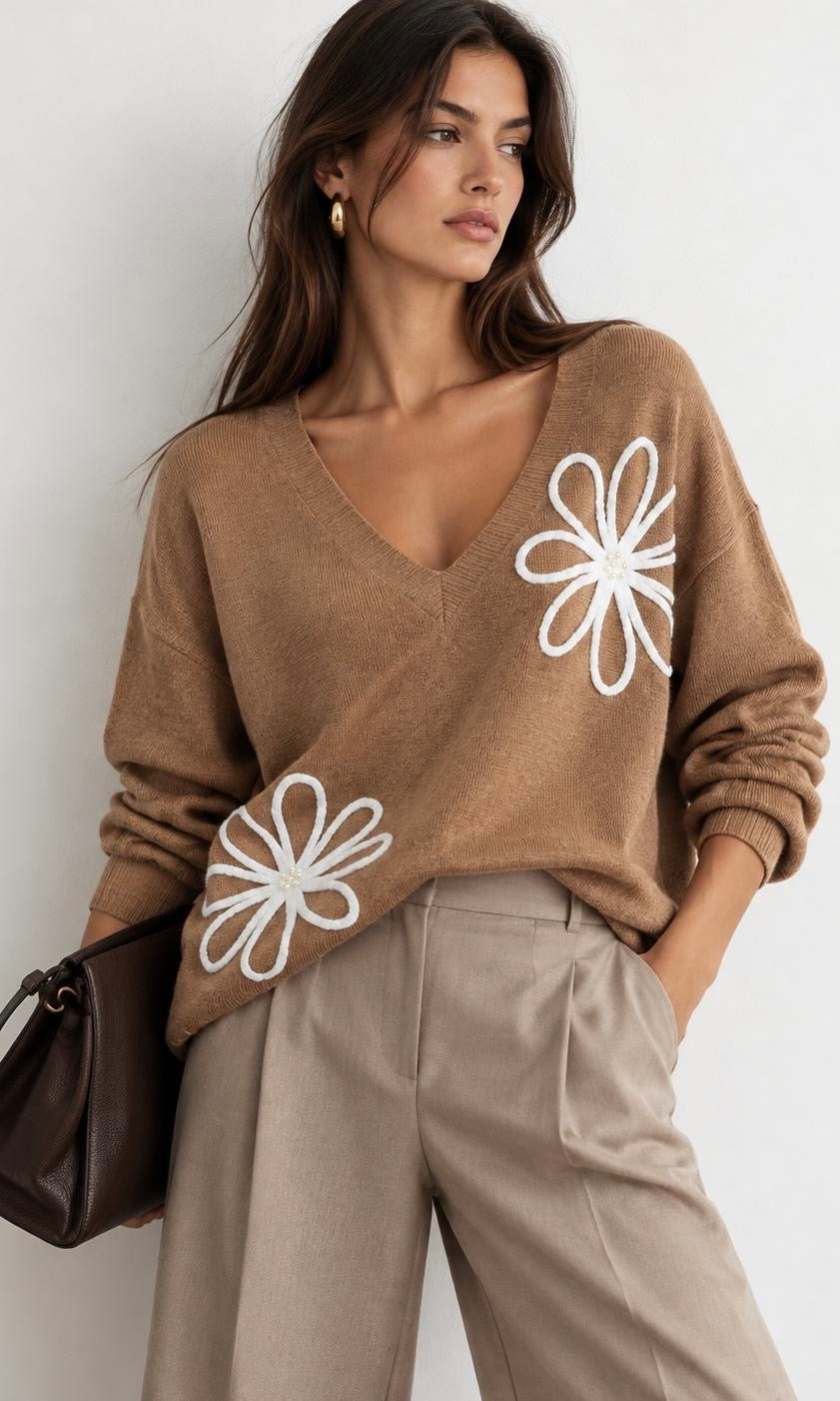 Yasmine flower embroidered jumper