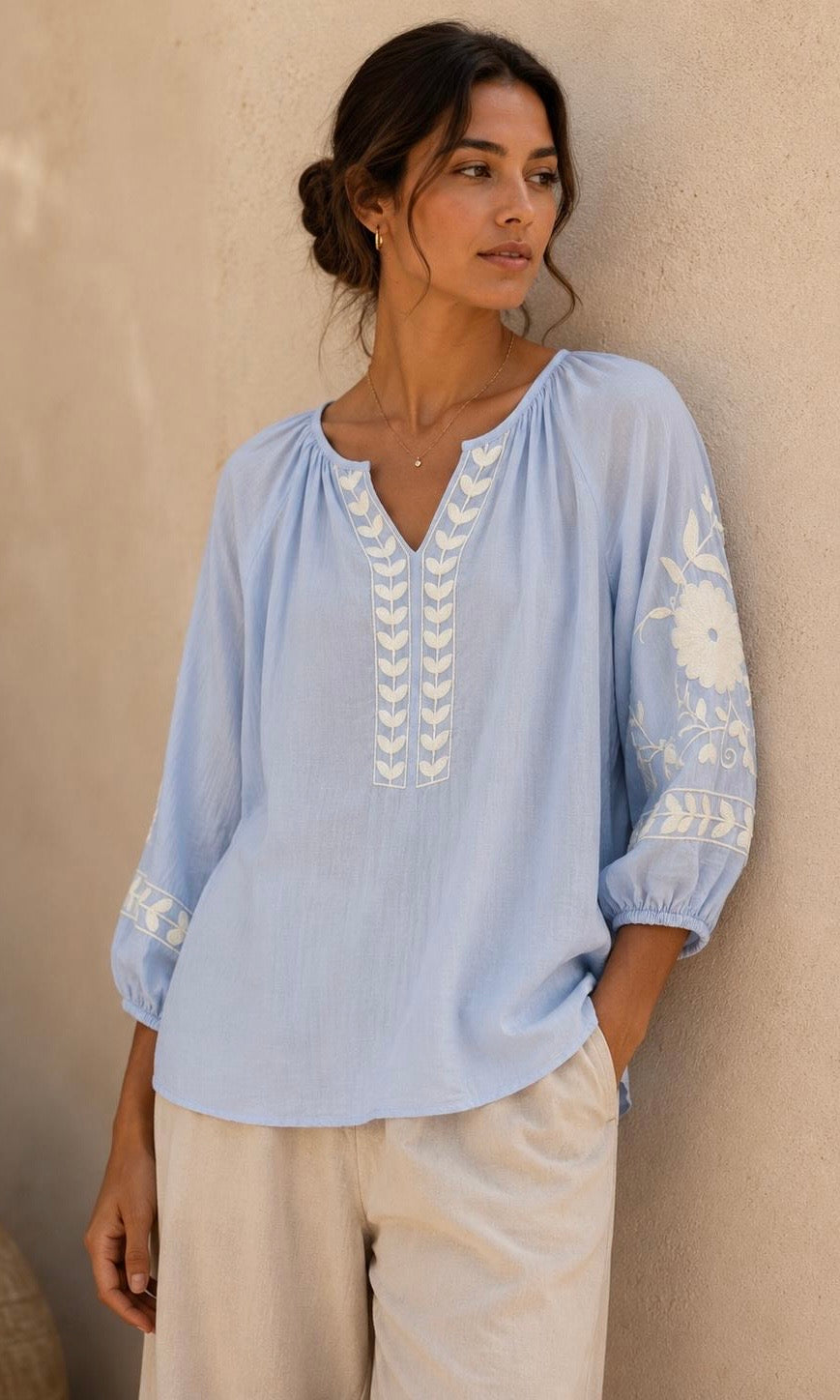 Libby V Neck Embroidered Top
