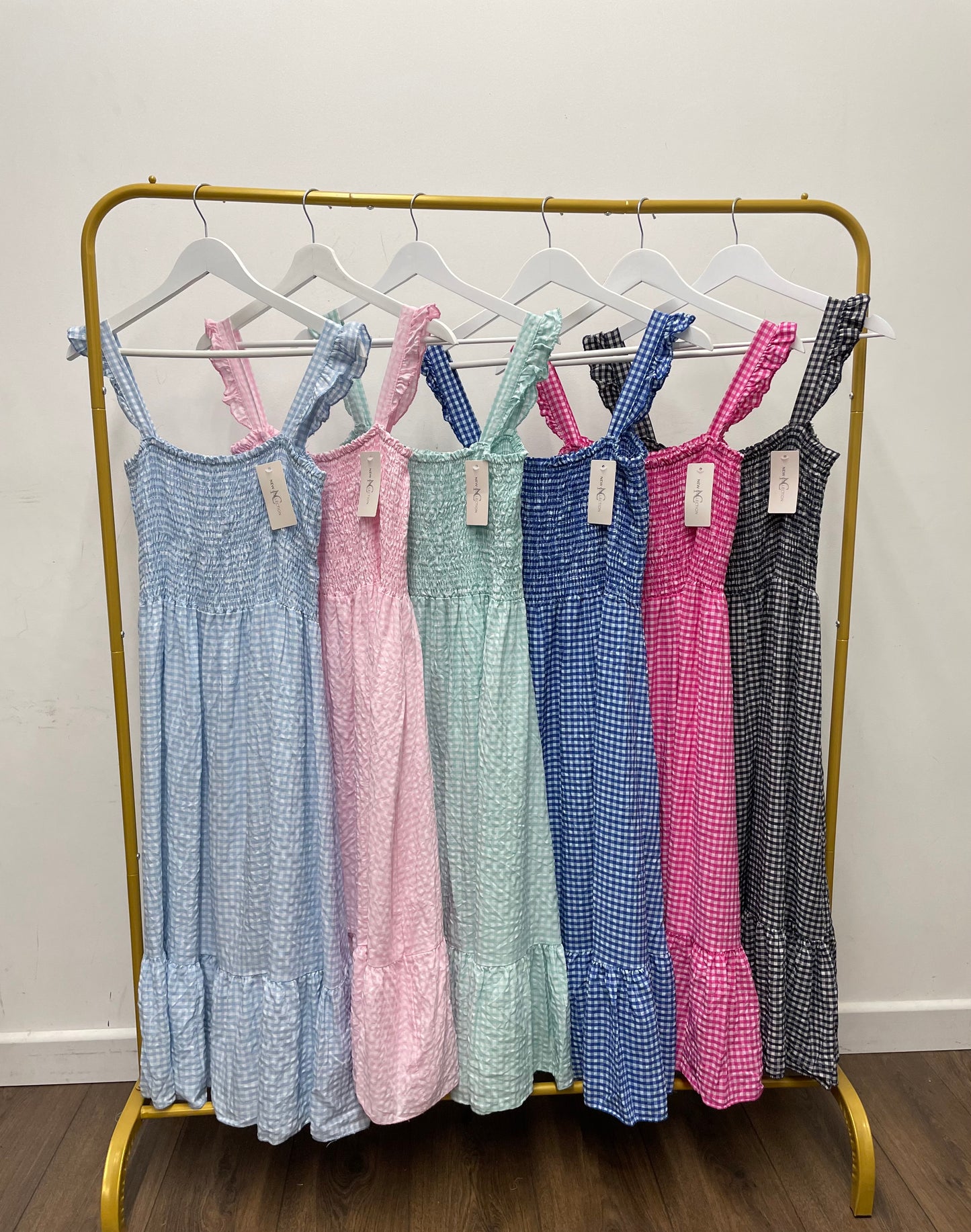 Elasticated Gingham Midi Dress